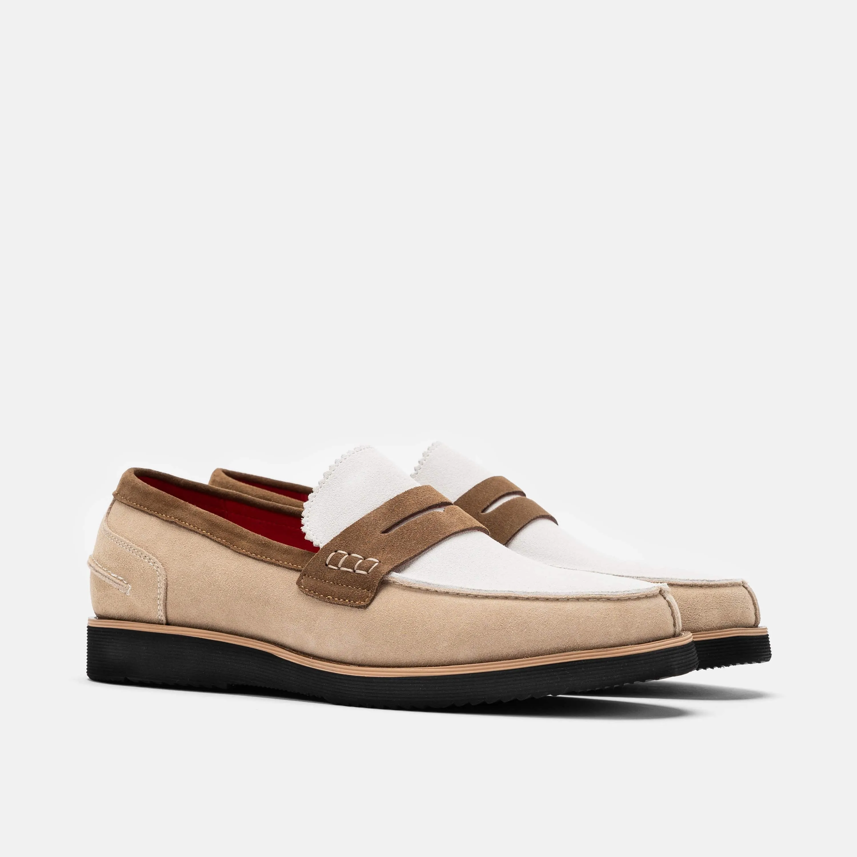Mocassins Penny Abe Camel en daim blanc