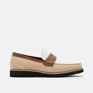 Mocassins Penny Abe Camel en daim blanc
