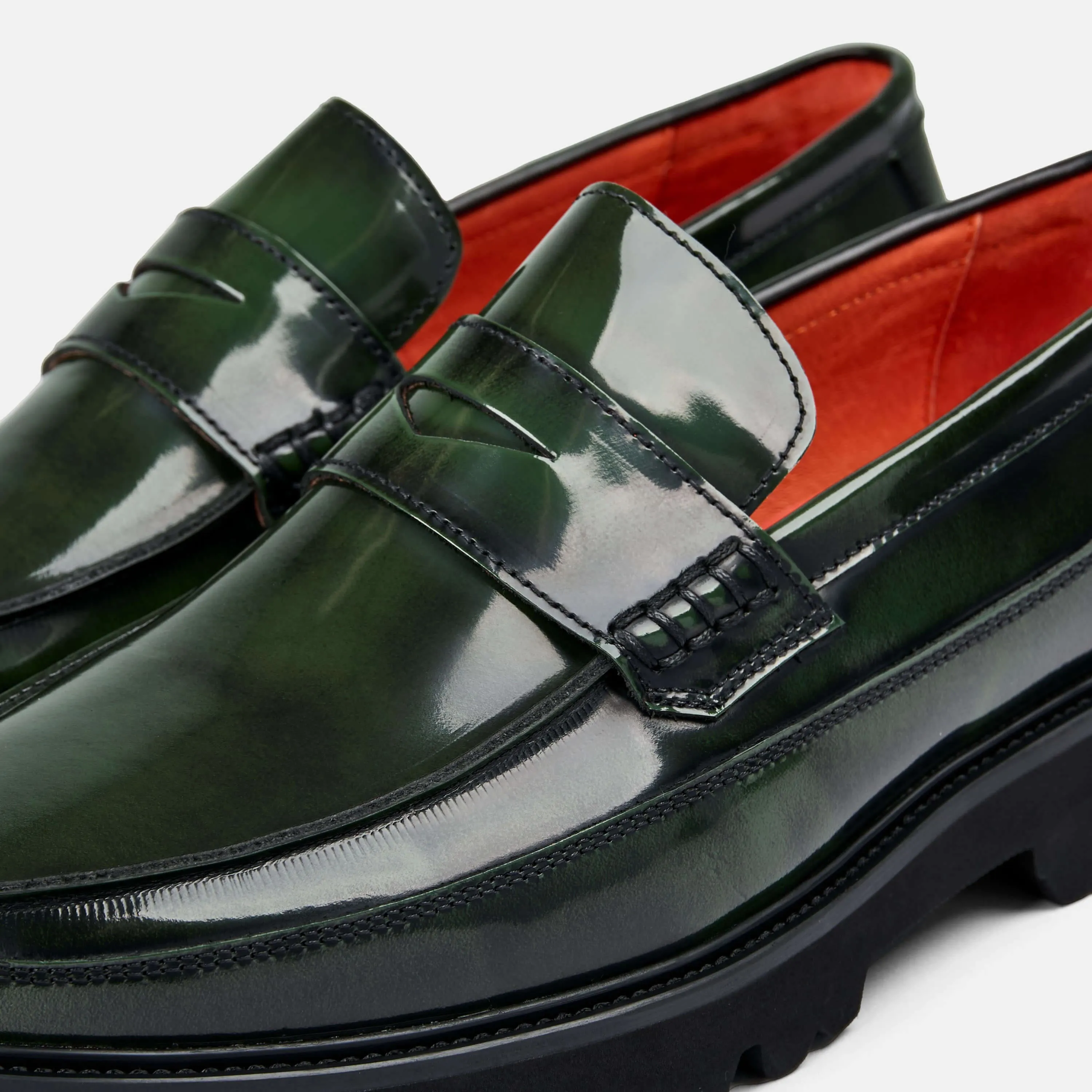Mocassins Penny Adler en Cuir Verni Vert Foncé