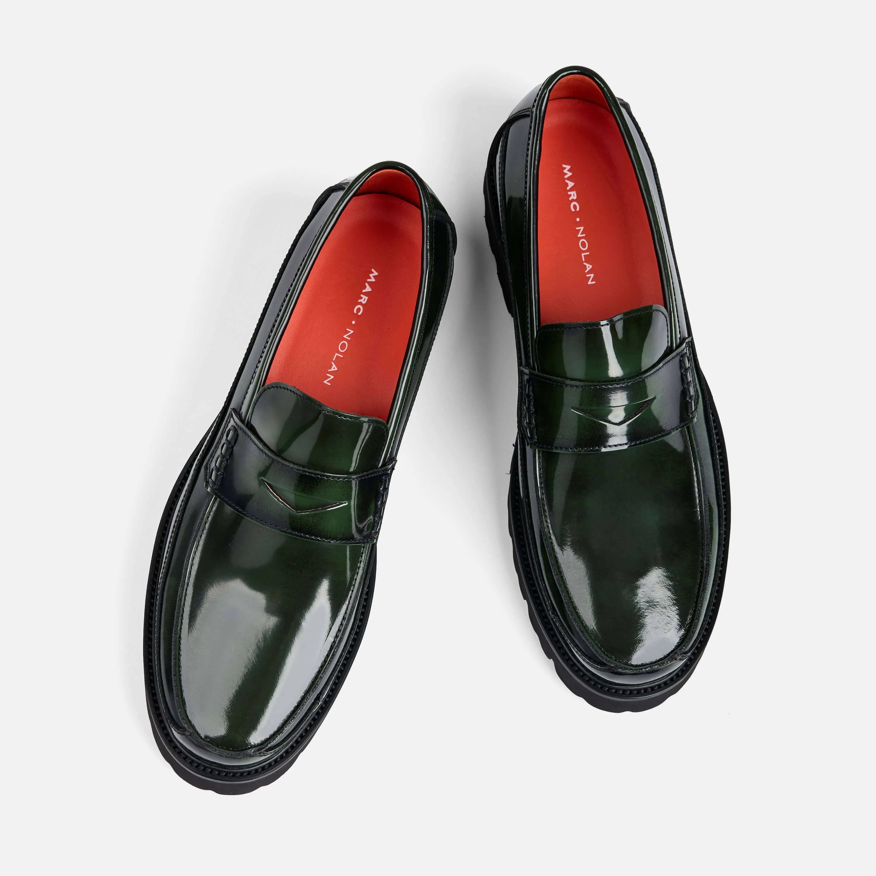 Mocassins Penny Adler en Cuir Verni Vert Foncé