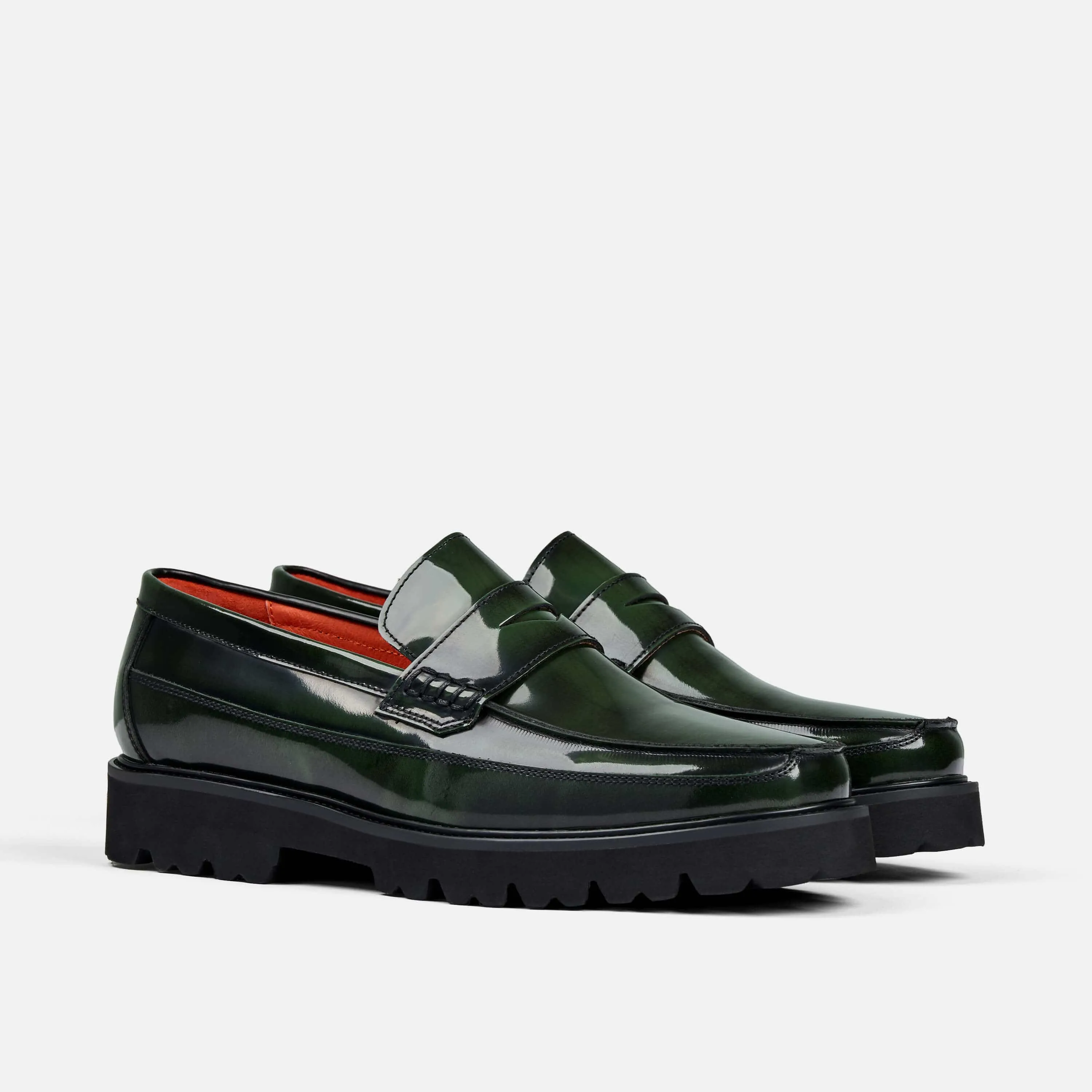 Mocassins Penny Adler en Cuir Verni Vert Foncé