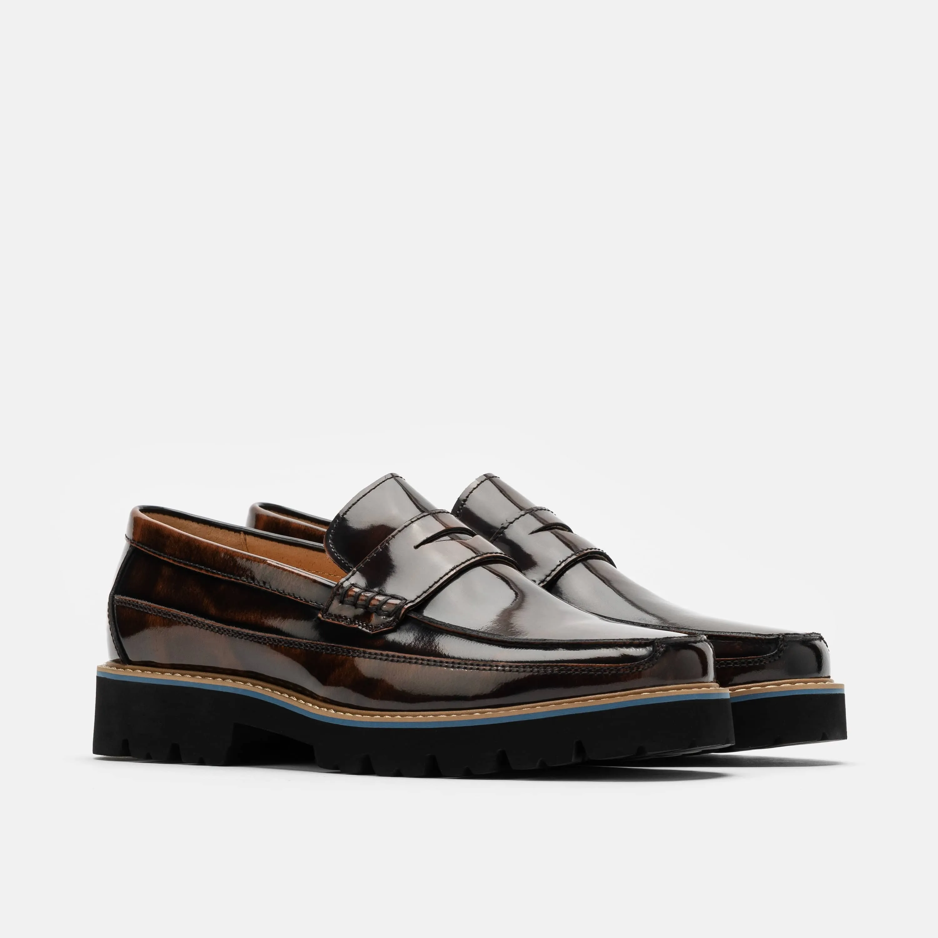 Mocassins Penny Loafers en Cuir Verni Acajou Adler