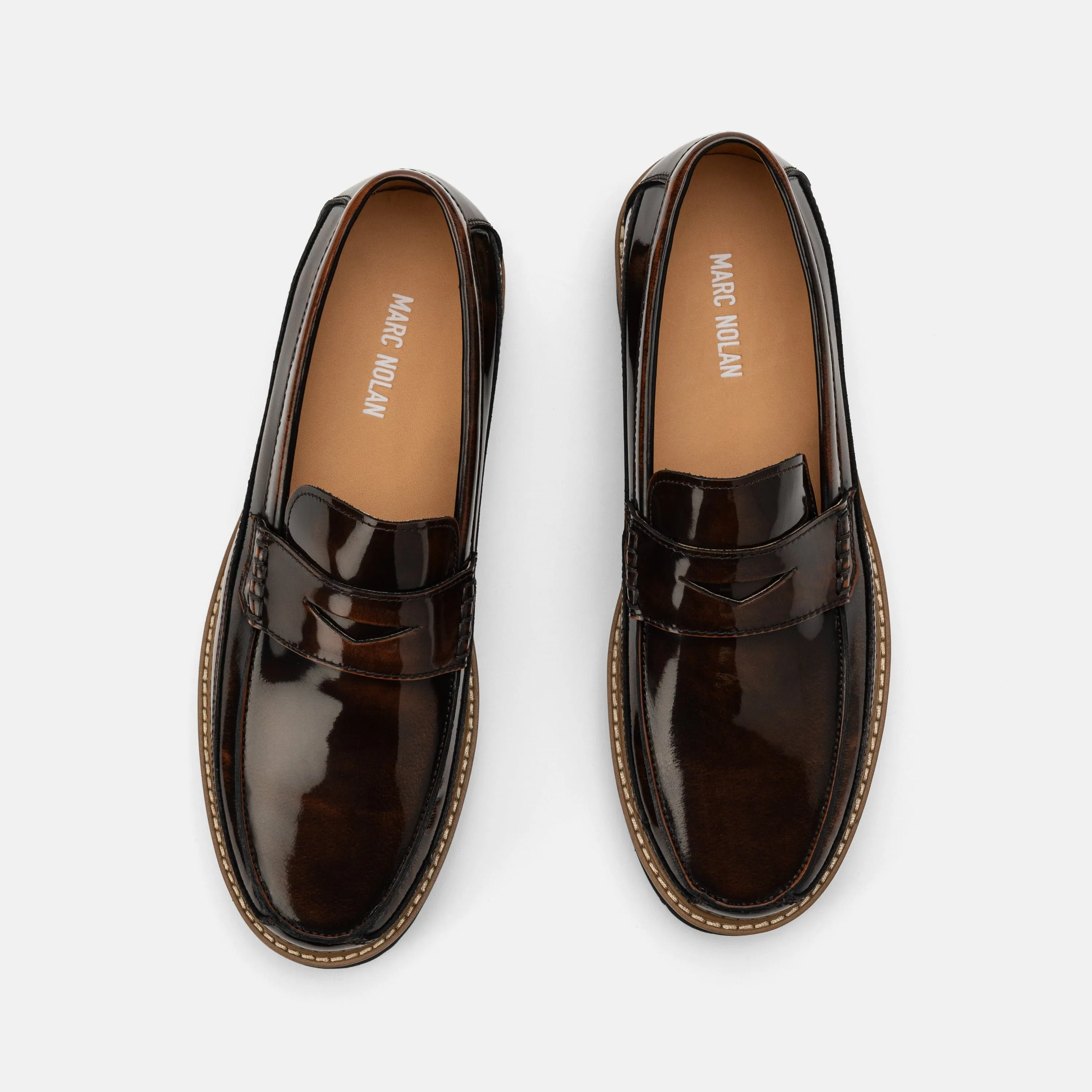 Mocassins Penny Loafers en Cuir Verni Acajou Adler
