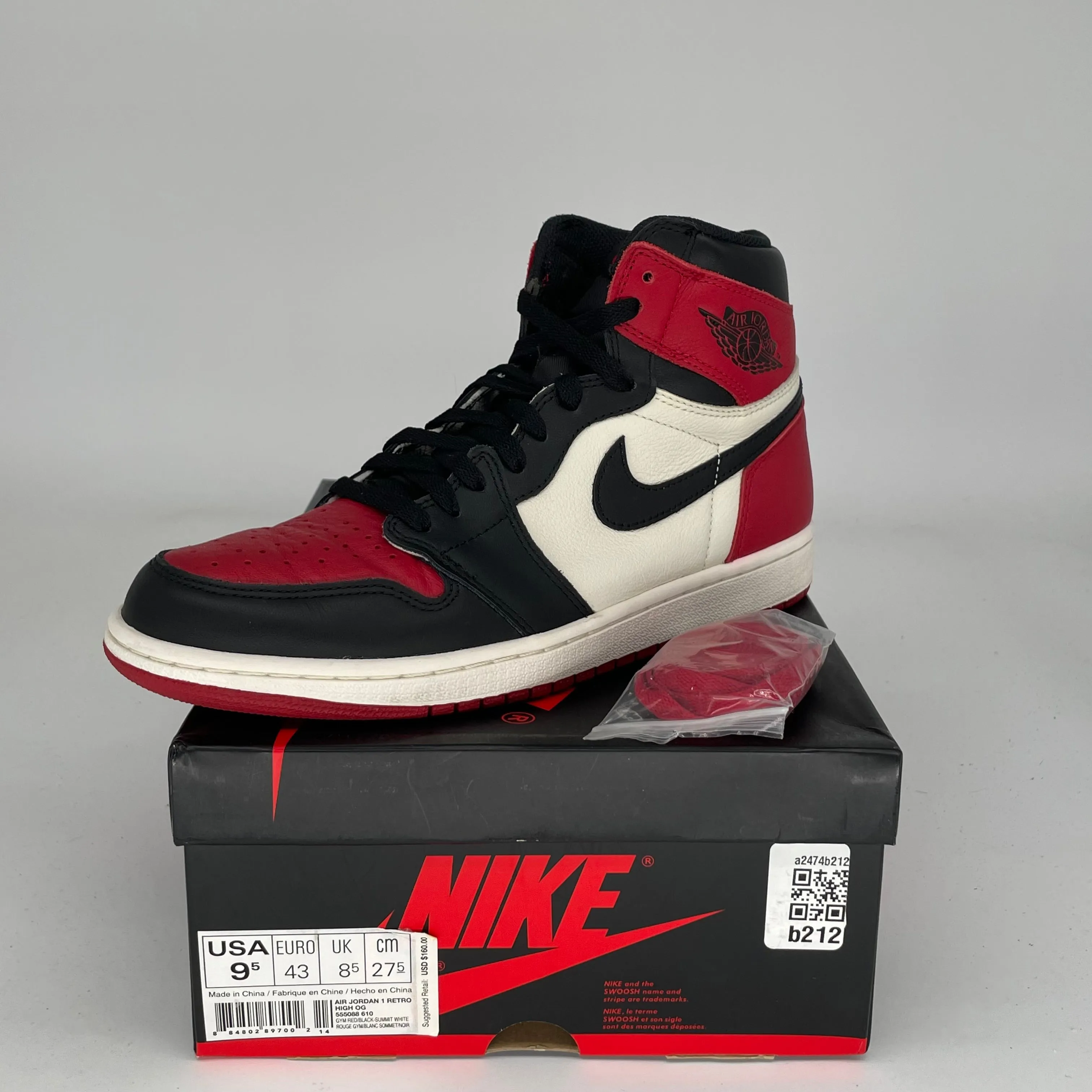 AIR JORDAN 1 BRED TOE TAILLE 9.5 555088-610