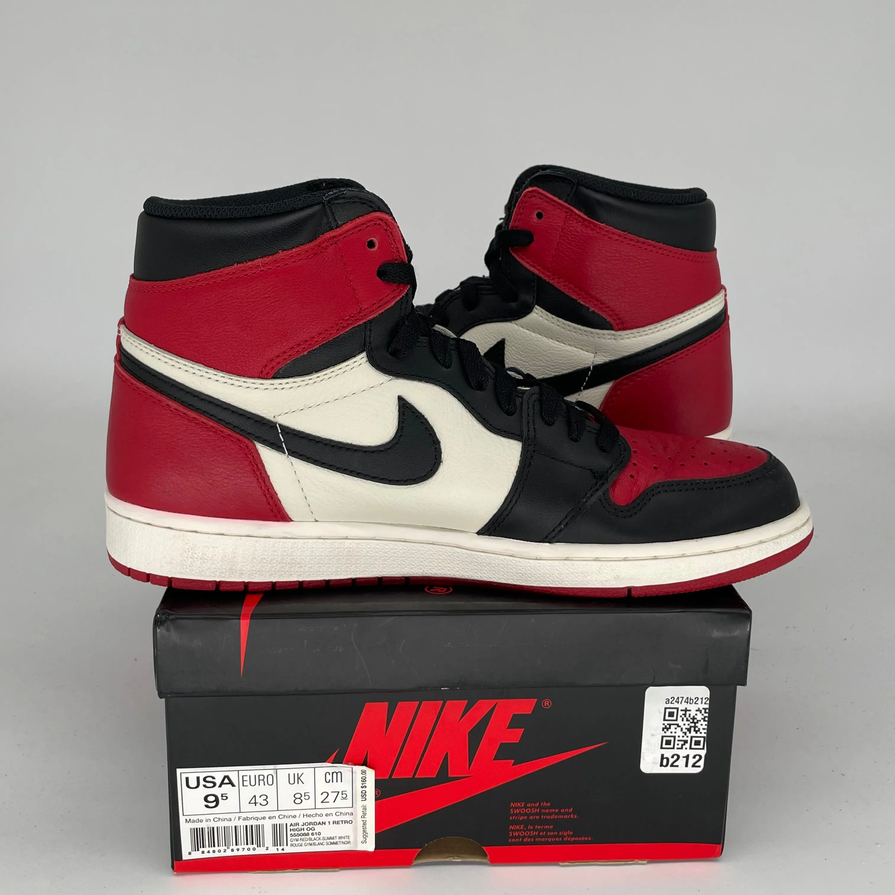 AIR JORDAN 1 BRED TOE TAILLE 9.5 555088-610