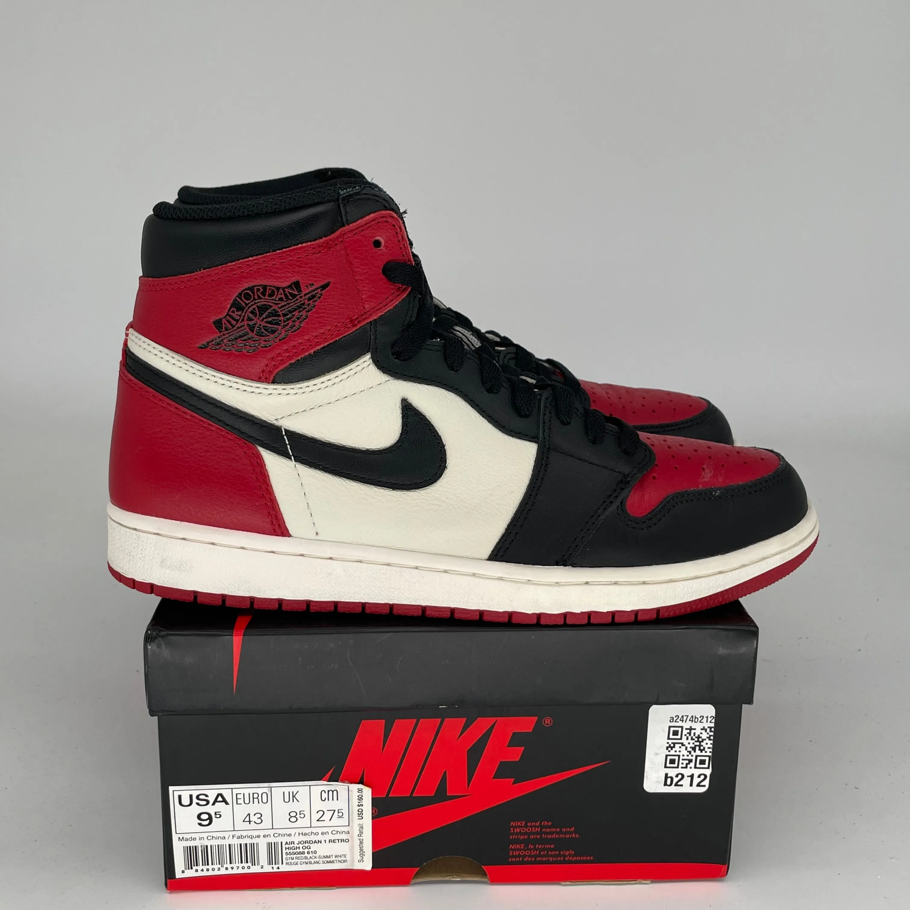AIR JORDAN 1 BRED TOE TAILLE 9.5 555088-610