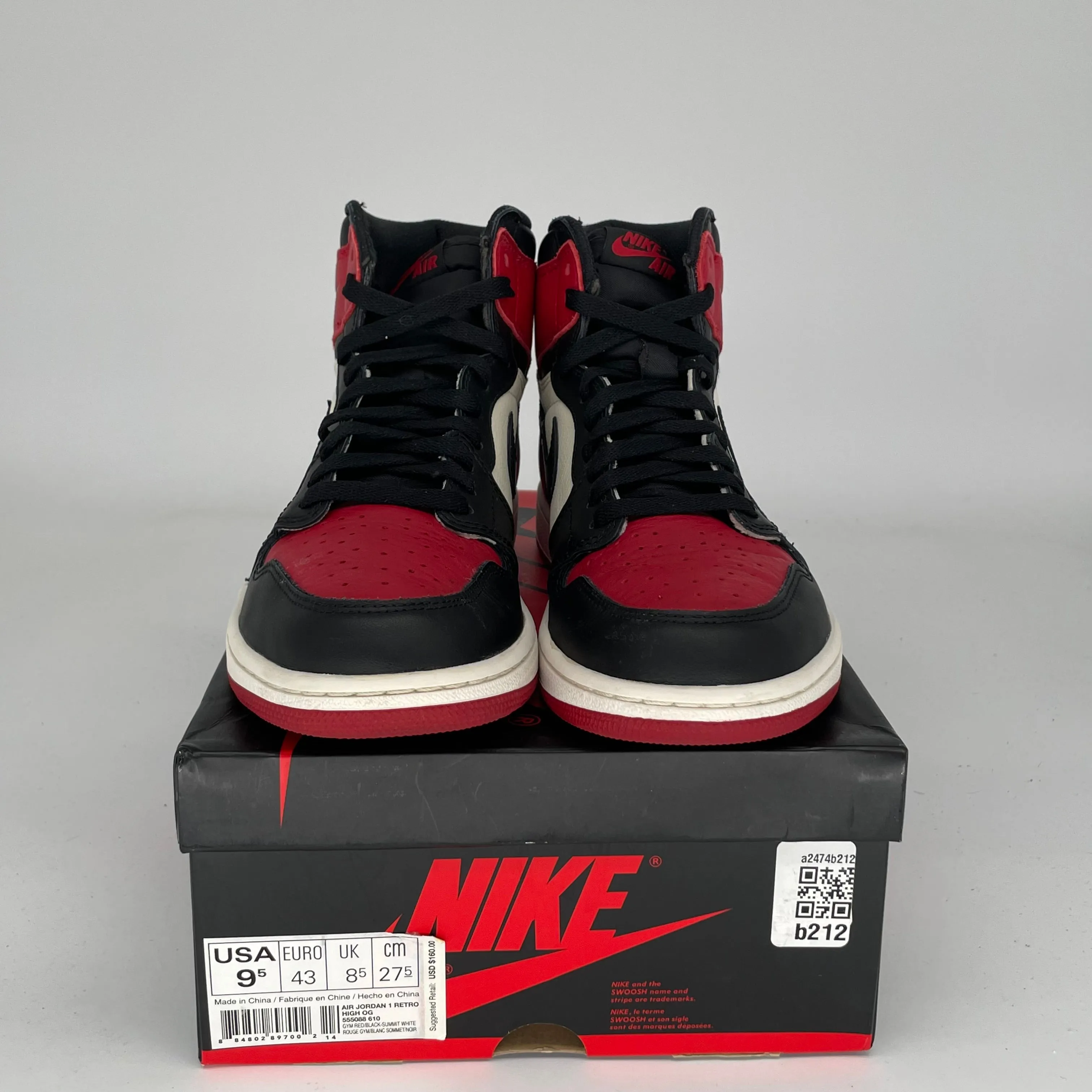 AIR JORDAN 1 BRED TOE TAILLE 9.5 555088-610