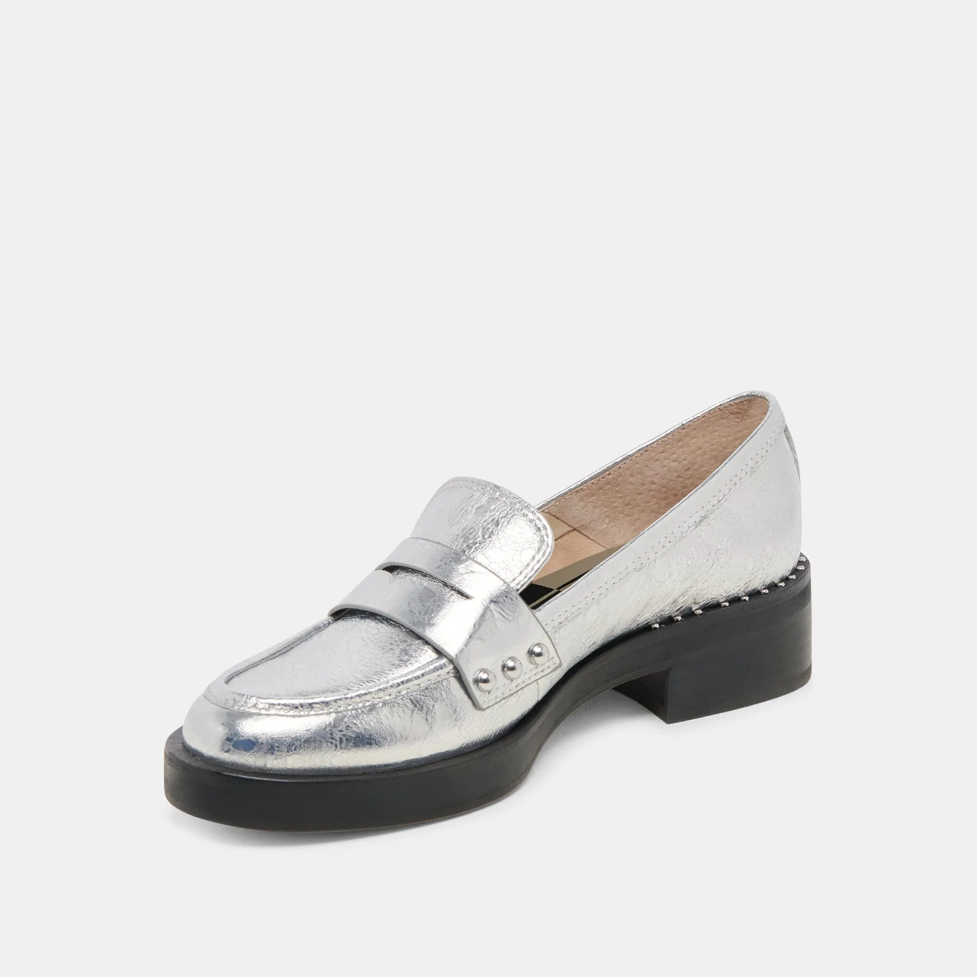 MOCASSINS ALIANE EN CUIR ARGENTÉ VIEILLI