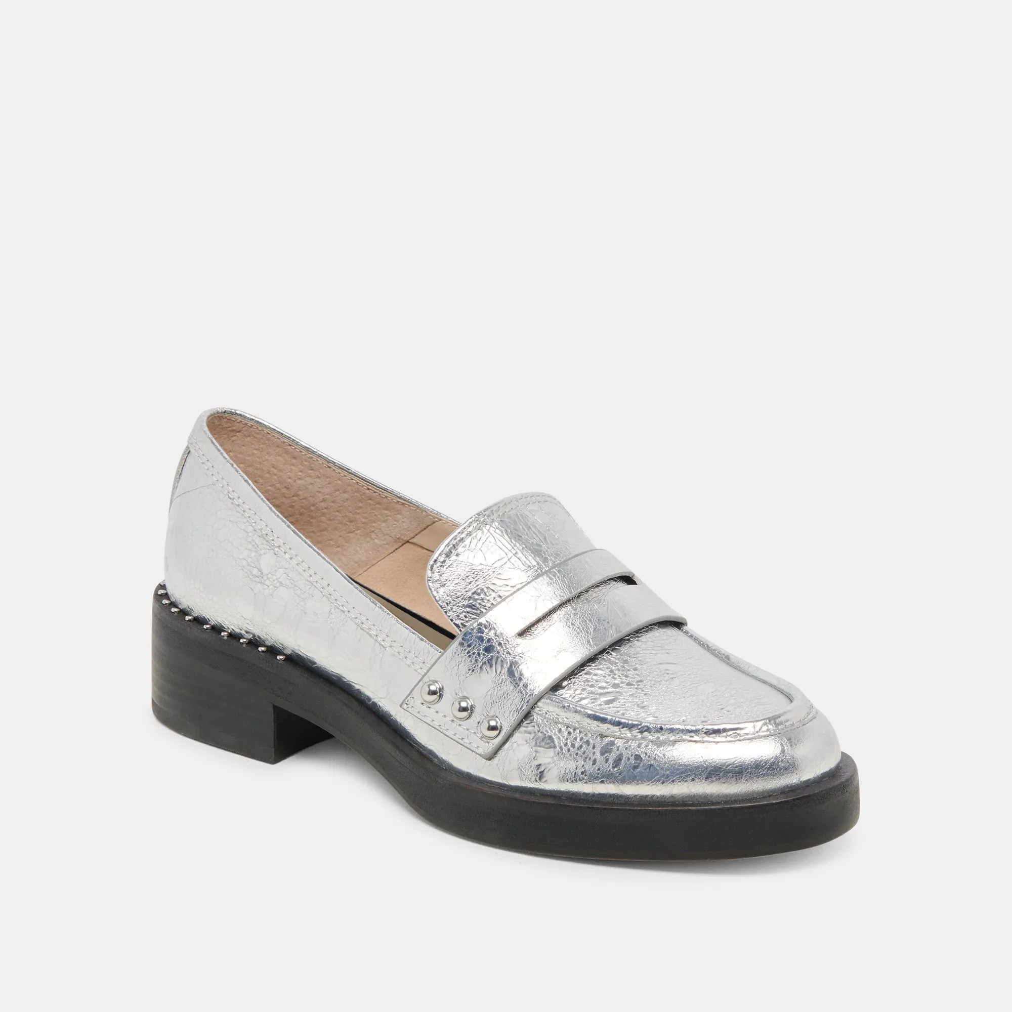 MOCASSINS ALIANE EN CUIR ARGENTÉ VIEILLI