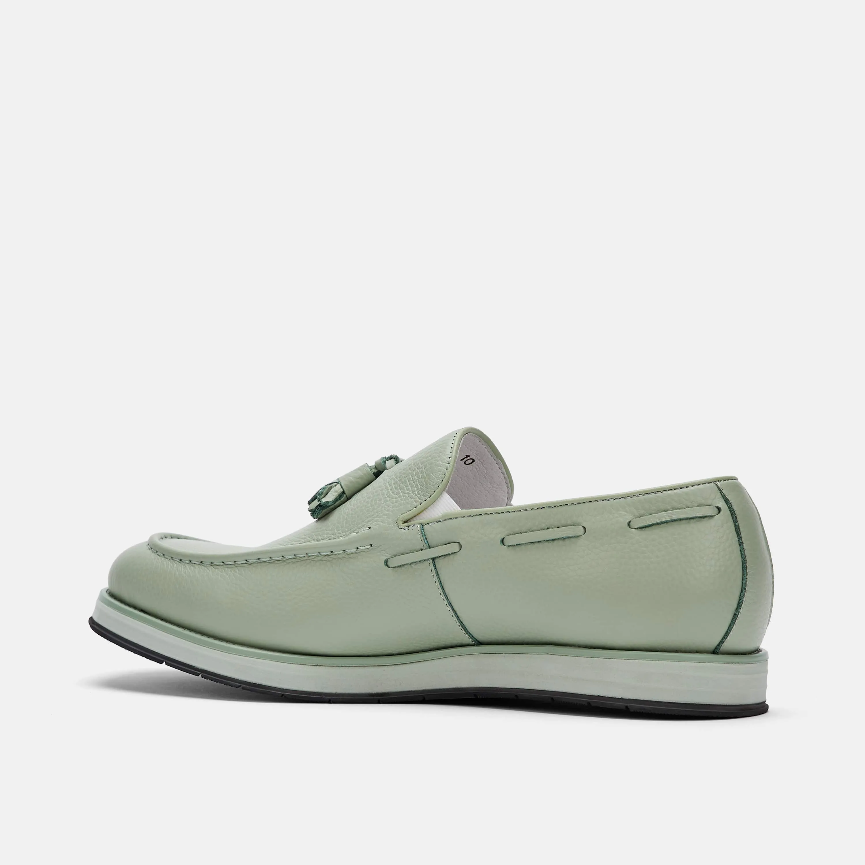 Mocassins Apollo à franges en cuir vert sauge