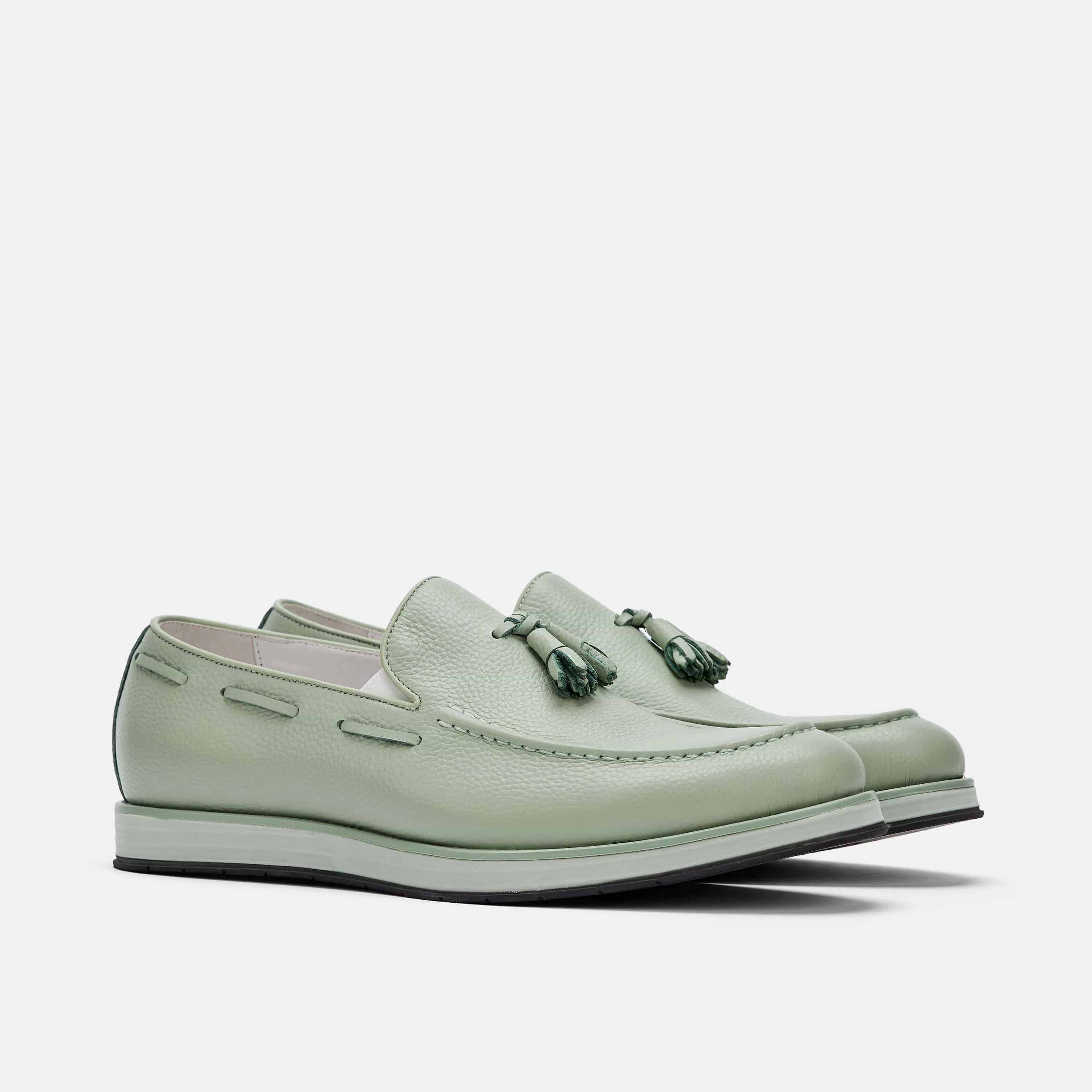 Mocassins Apollo à franges en cuir vert sauge