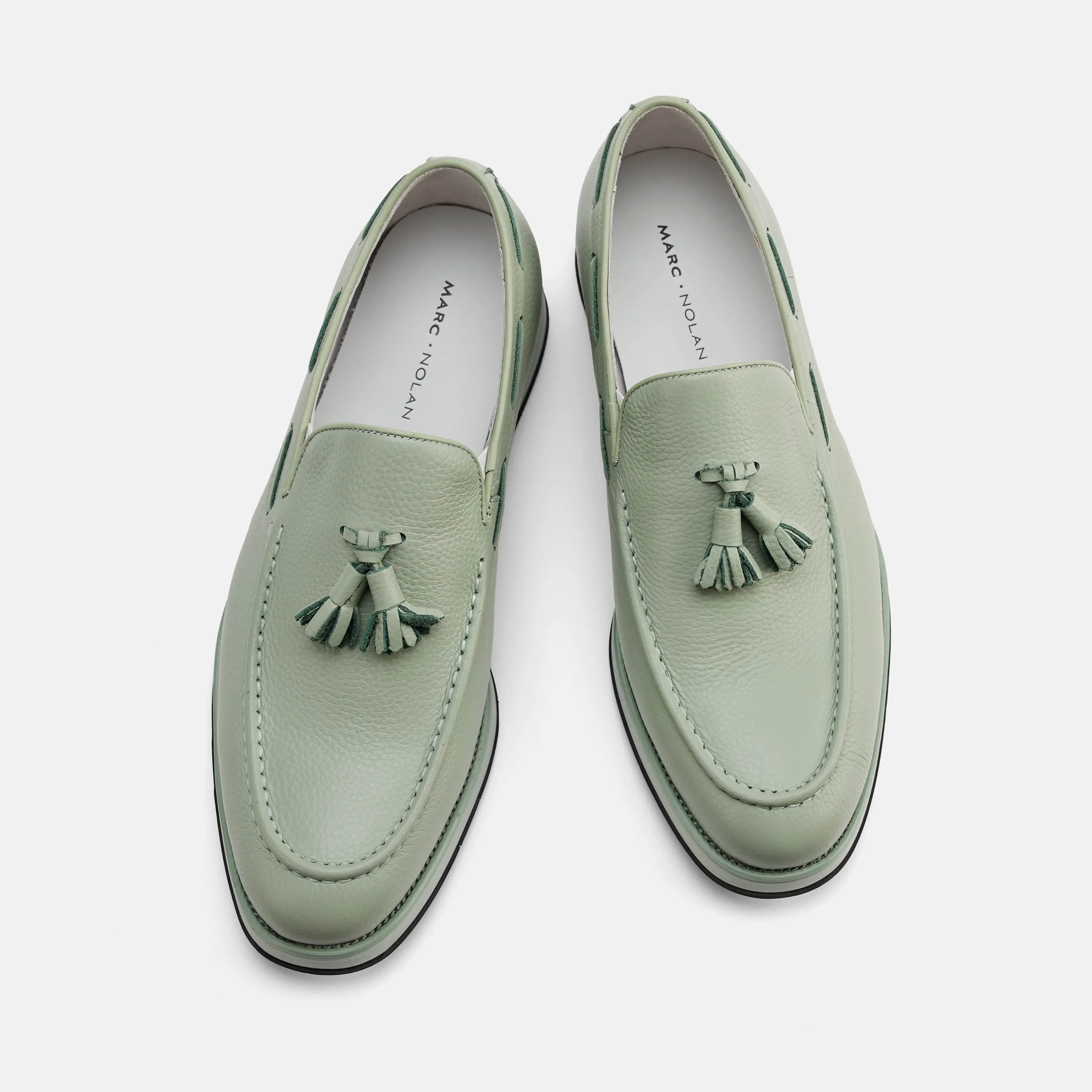 Mocassins Apollo à franges en cuir vert sauge
