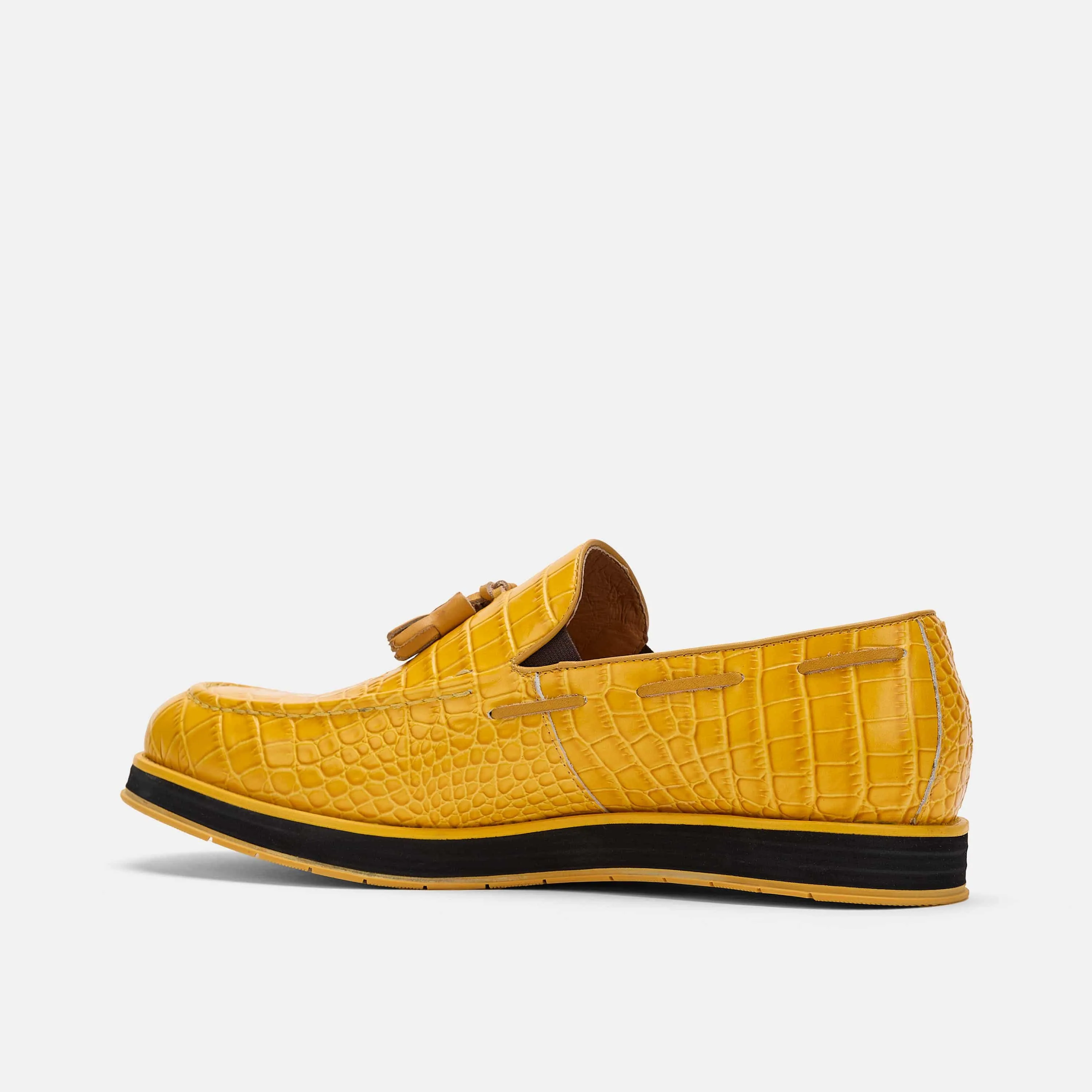Mocassins Apollo à franges en cuir de crocodile jaune