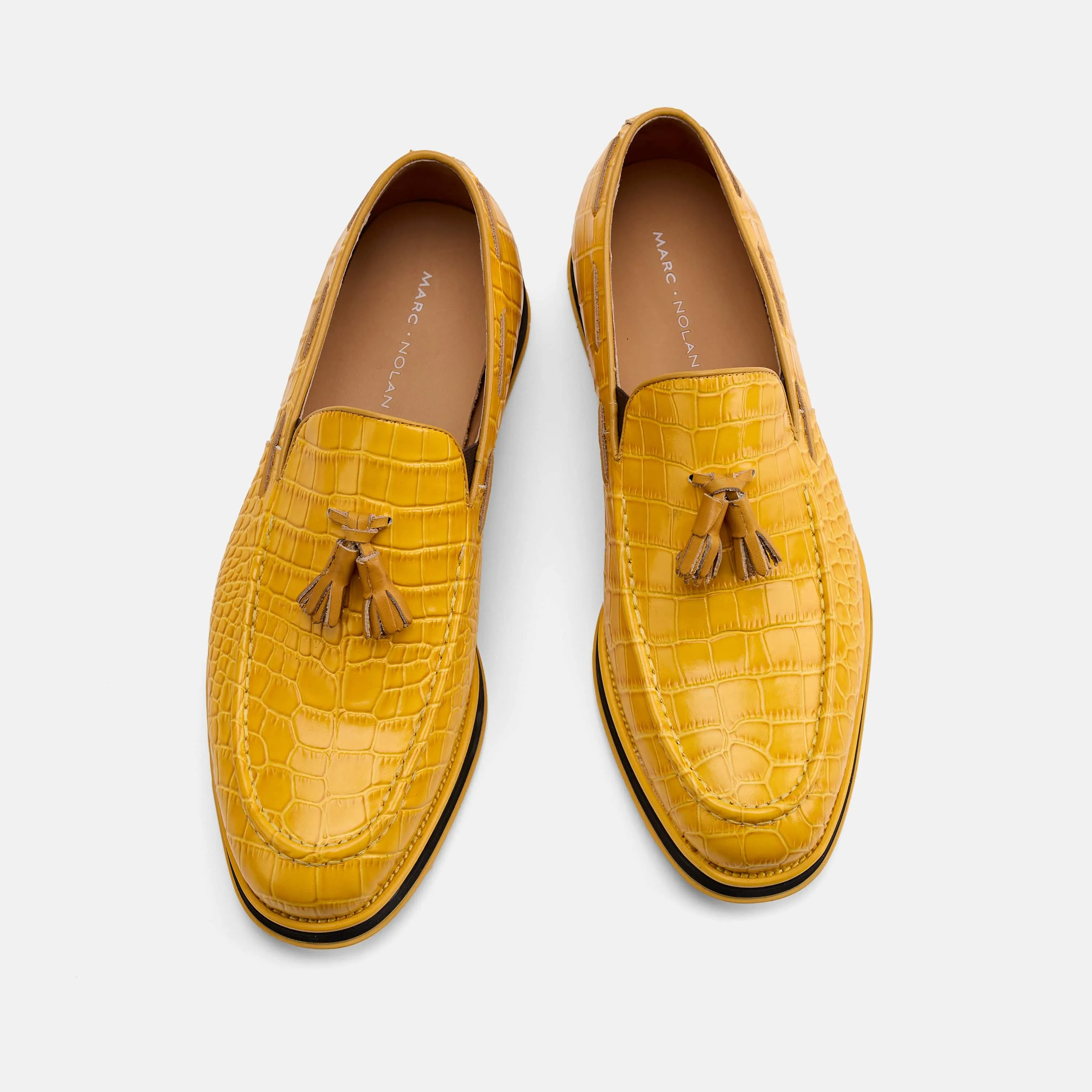 Mocassins Apollo à franges en cuir de crocodile jaune