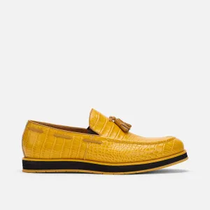 Mocassins Apollo à franges en cuir de crocodile jaune