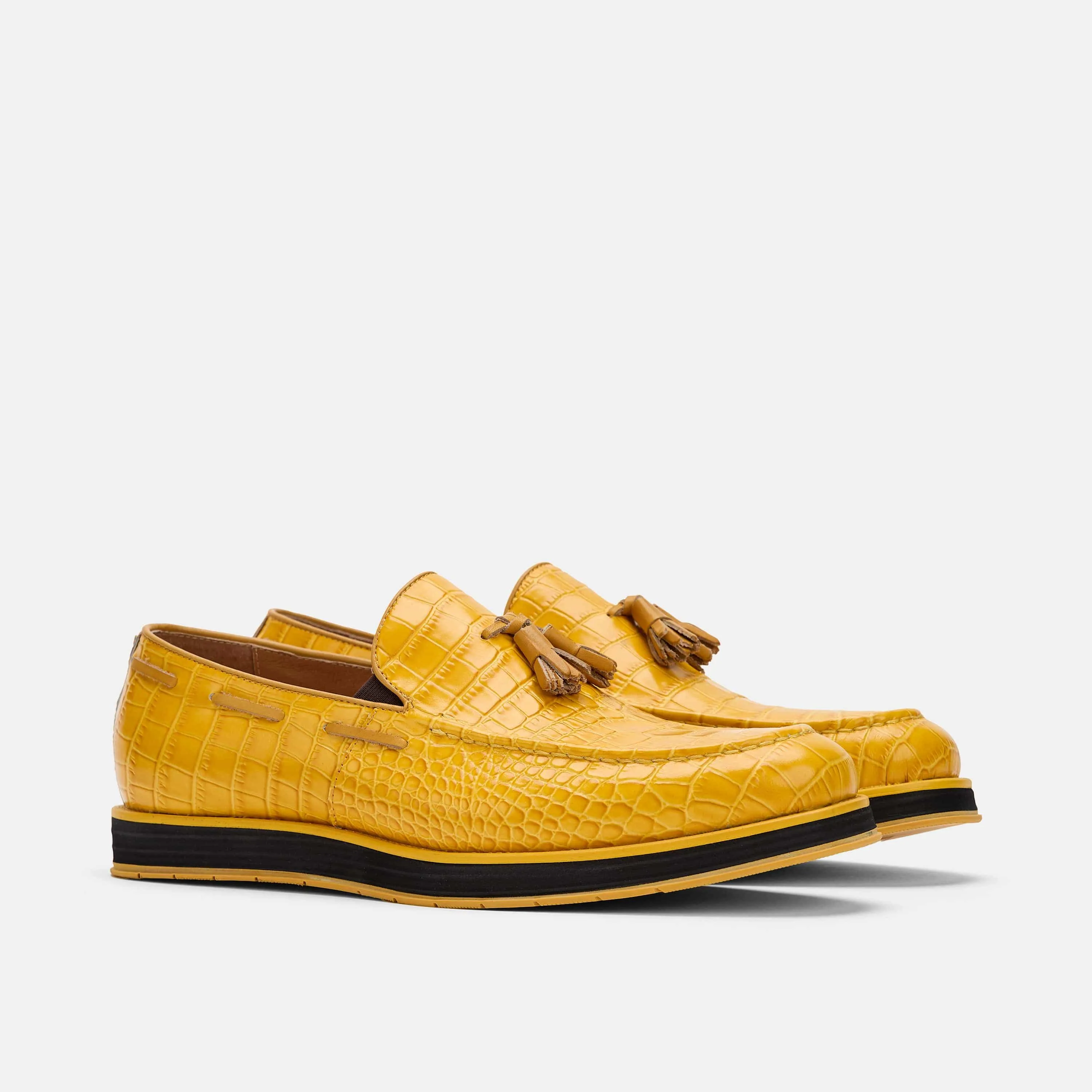 Mocassins Apollo à franges en cuir de crocodile jaune