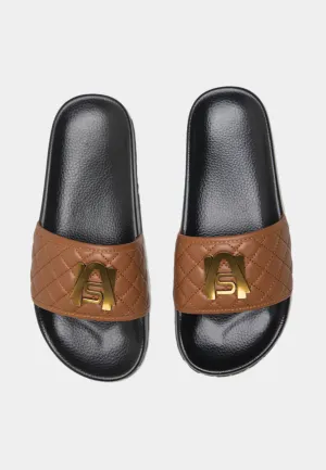Ashluxe Paradise Pantoufles en Cuir Matelassé - Marron