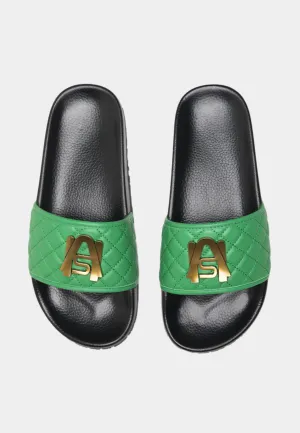 Ashluxe Paradise Pantoufles en Cuir Matelassé - Vert