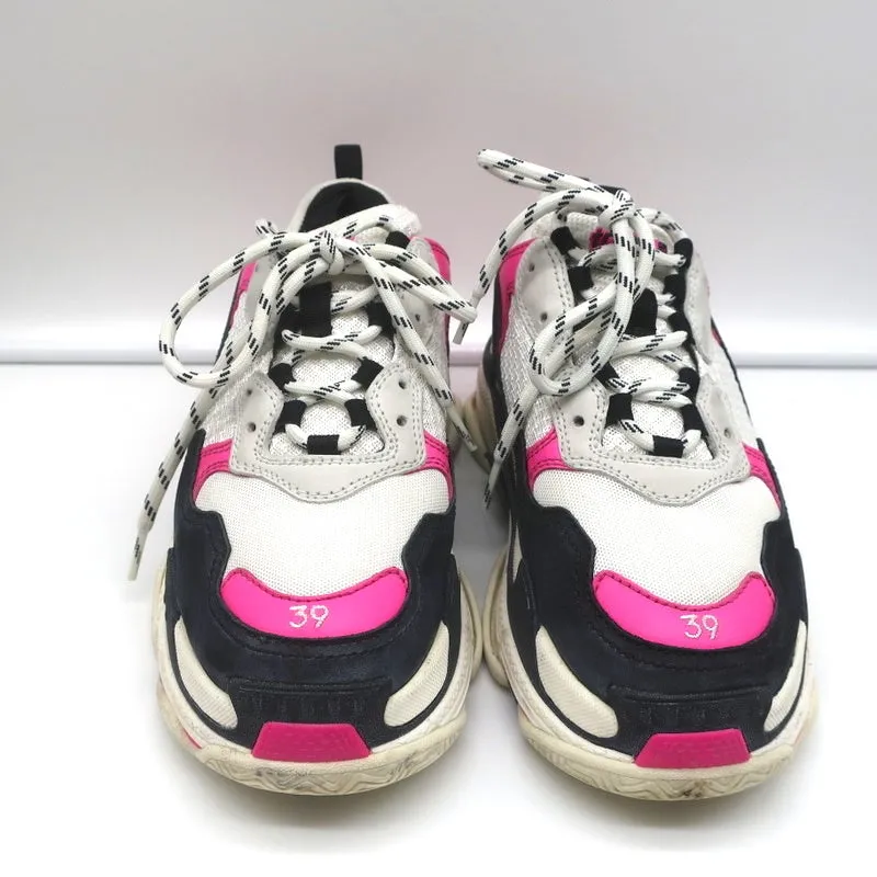 Baskets Balenciaga Triple S en maille blanche et cuir rose taille 39