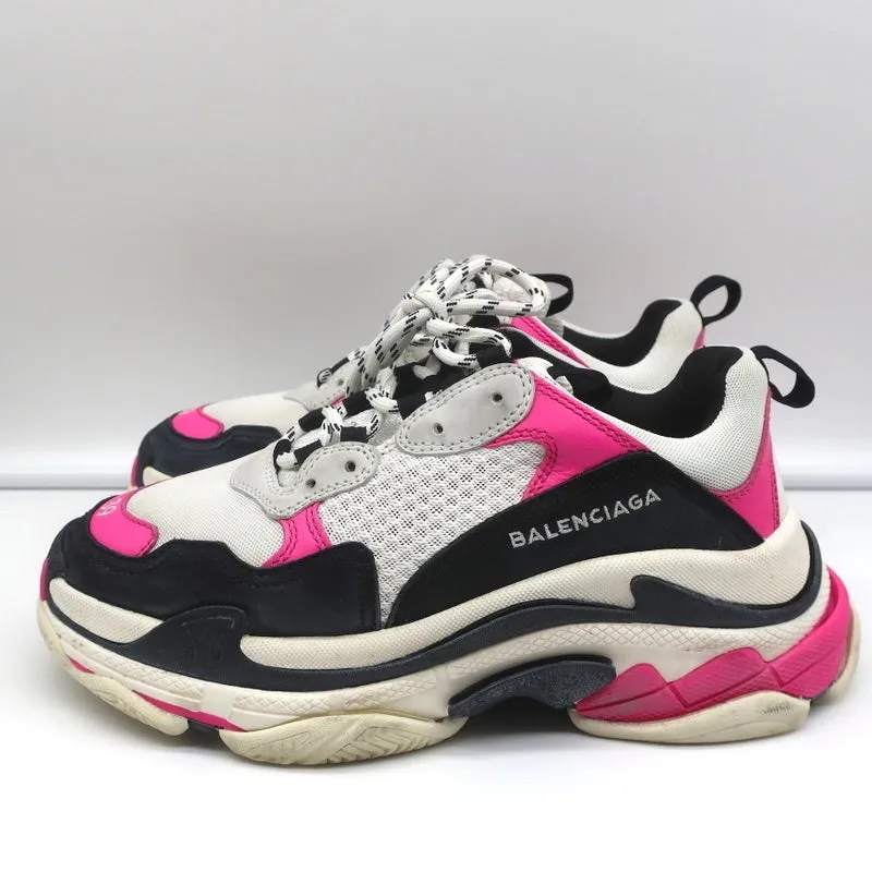 Baskets Balenciaga Triple S en maille blanche et cuir rose taille 39
