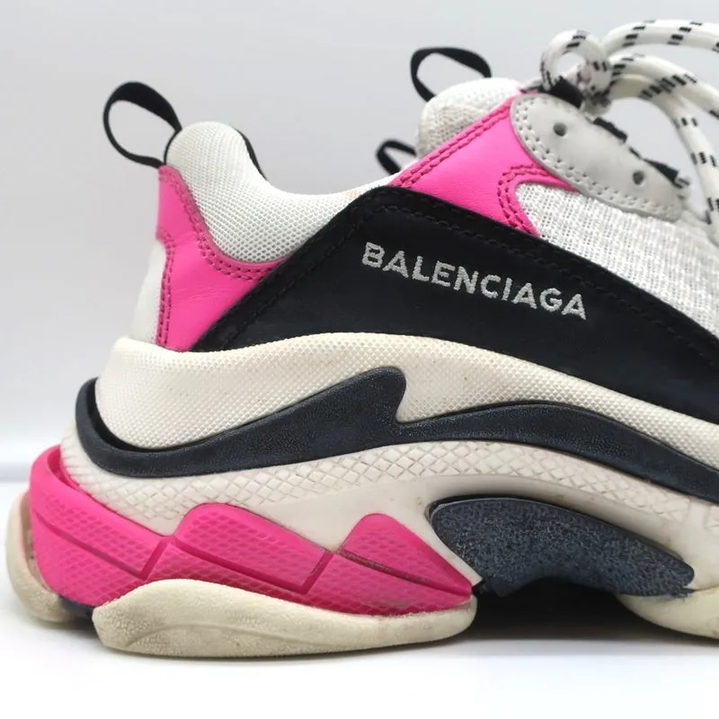 Baskets Balenciaga Triple S en maille blanche et cuir rose taille 39