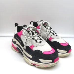 Baskets Balenciaga Triple S en maille blanche et cuir rose taille 39