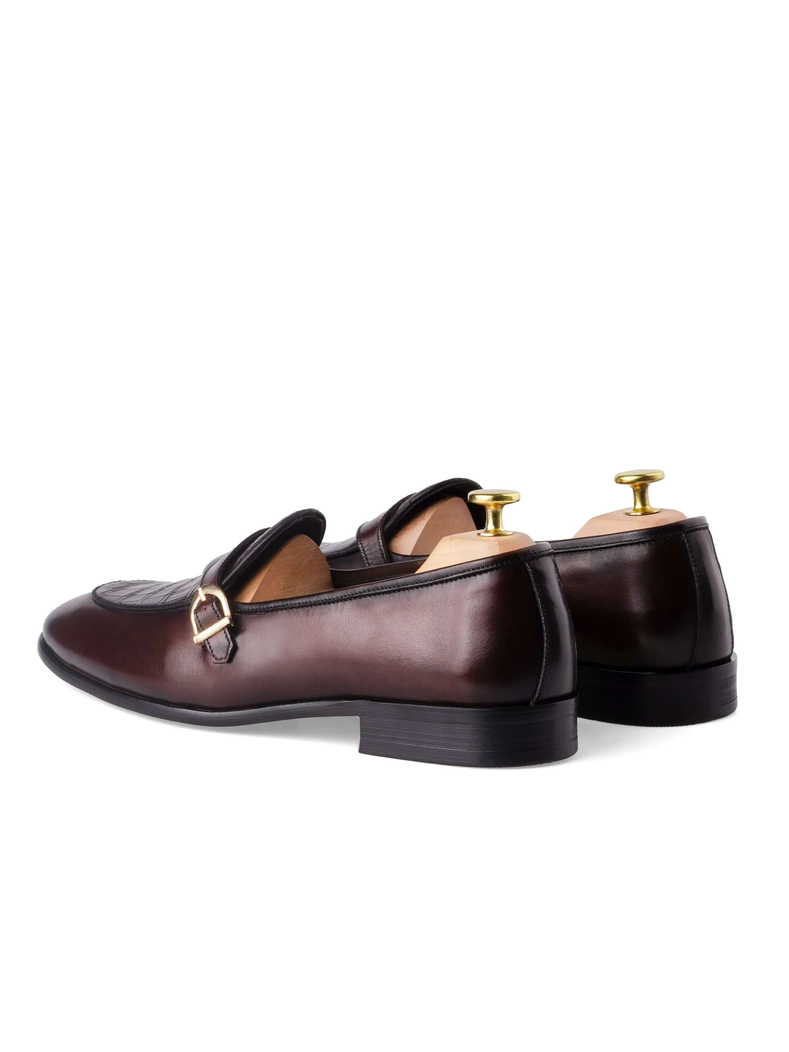 Belgian Croco Single Strap - Café (Patine Peinte à la Main)