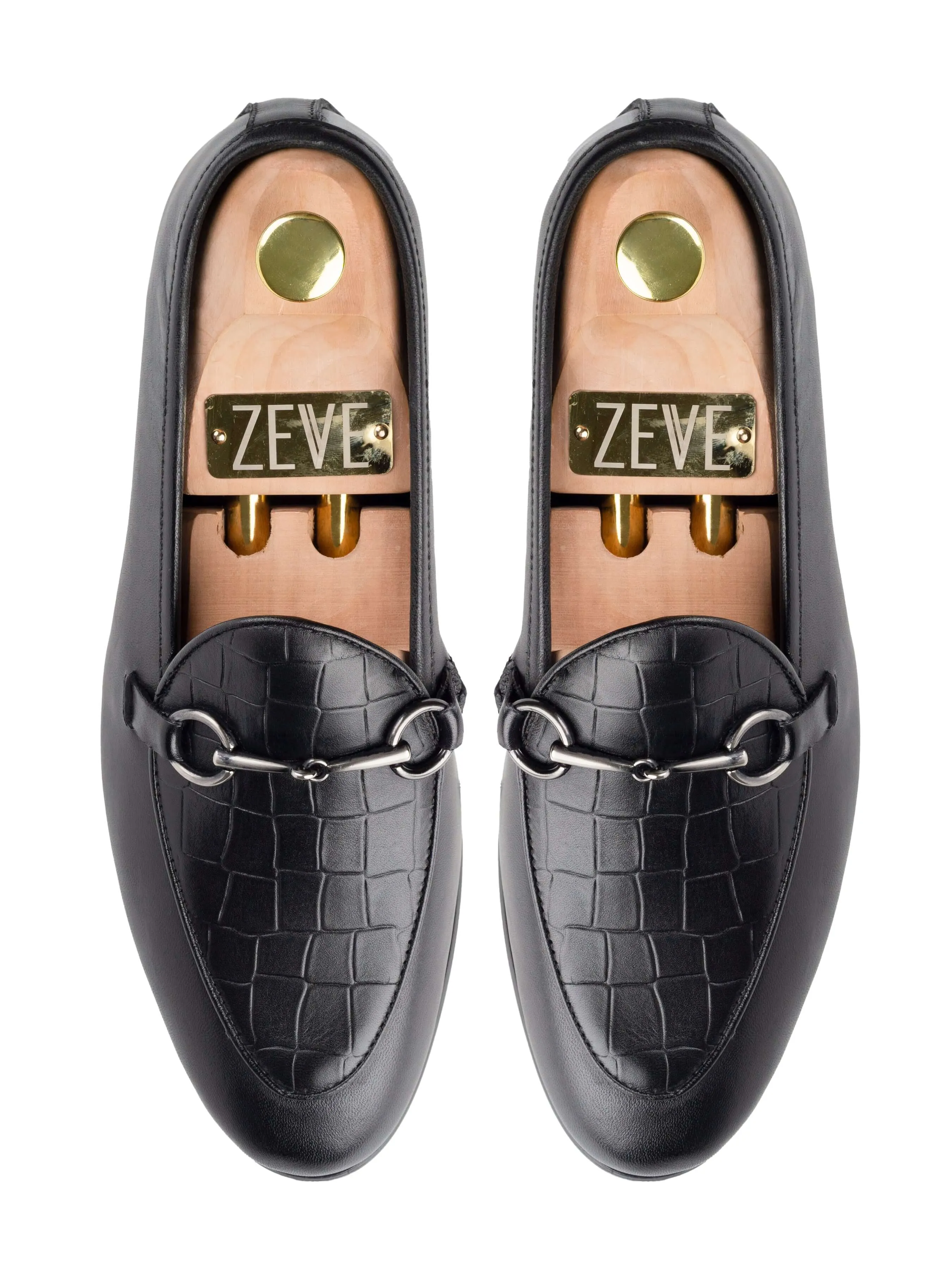 Mocassin Belge à boucle Horsebit - Noir uni & Croco (boucle argentée)