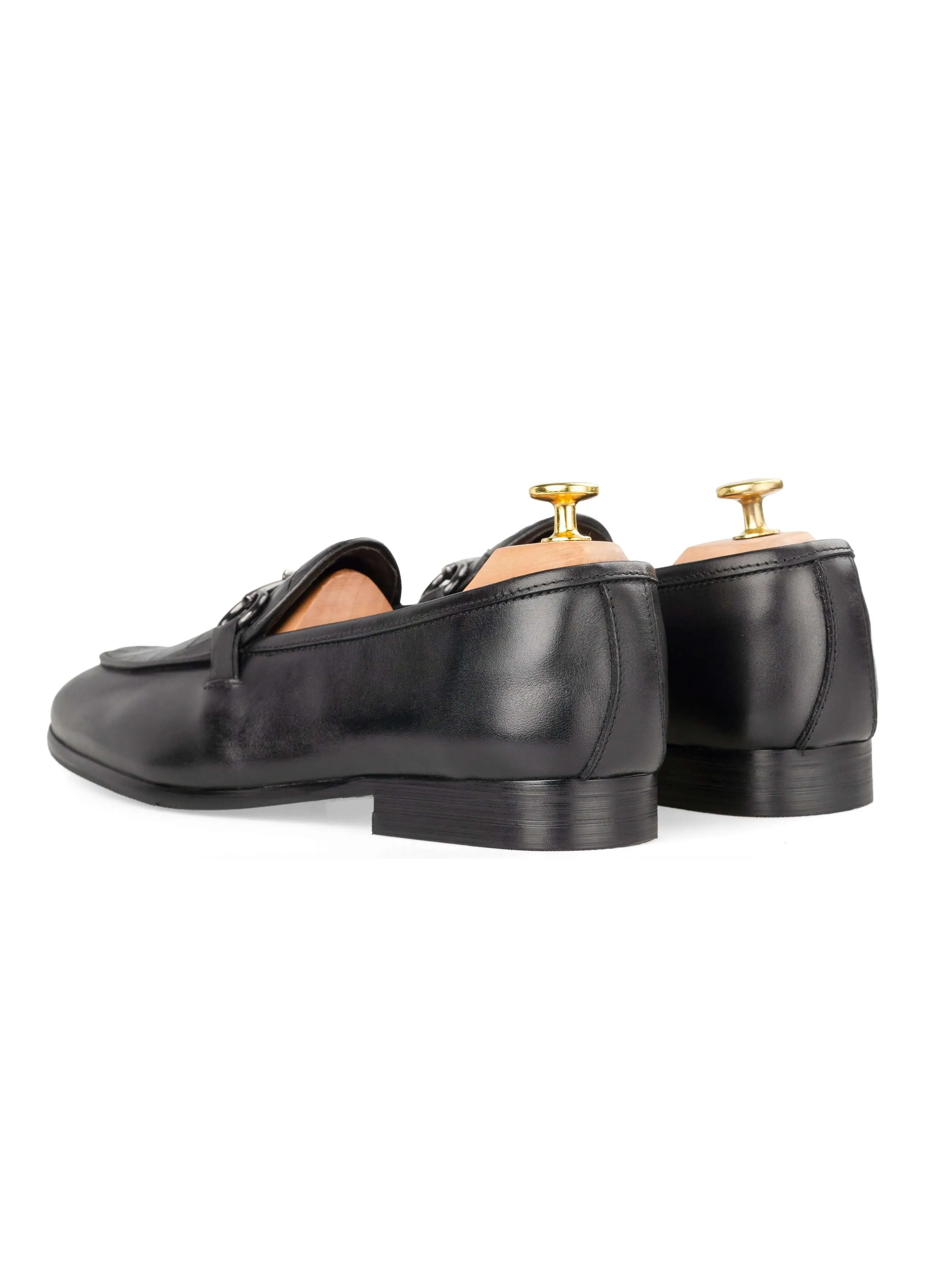 Mocassin Belge à boucle Horsebit - Noir uni & Croco (boucle argentée)