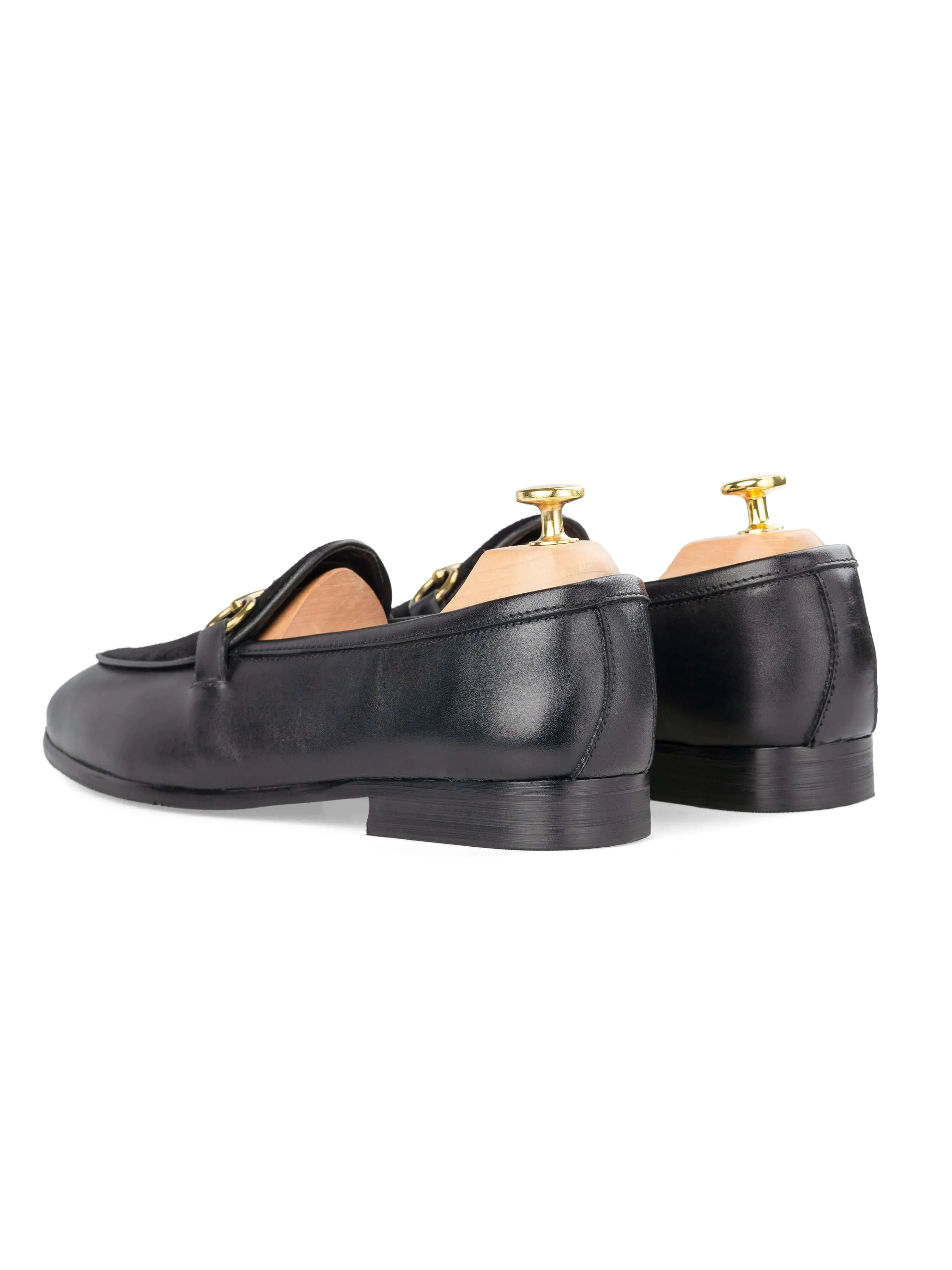 Mocassin Belge à Boucle Horsebit - Noir Uni & Suède (Boucle Dorée)