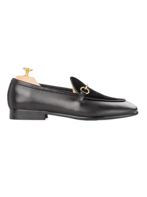 Mocassin Belge à Boucle Horsebit - Noir Uni & Suède (Boucle Dorée)