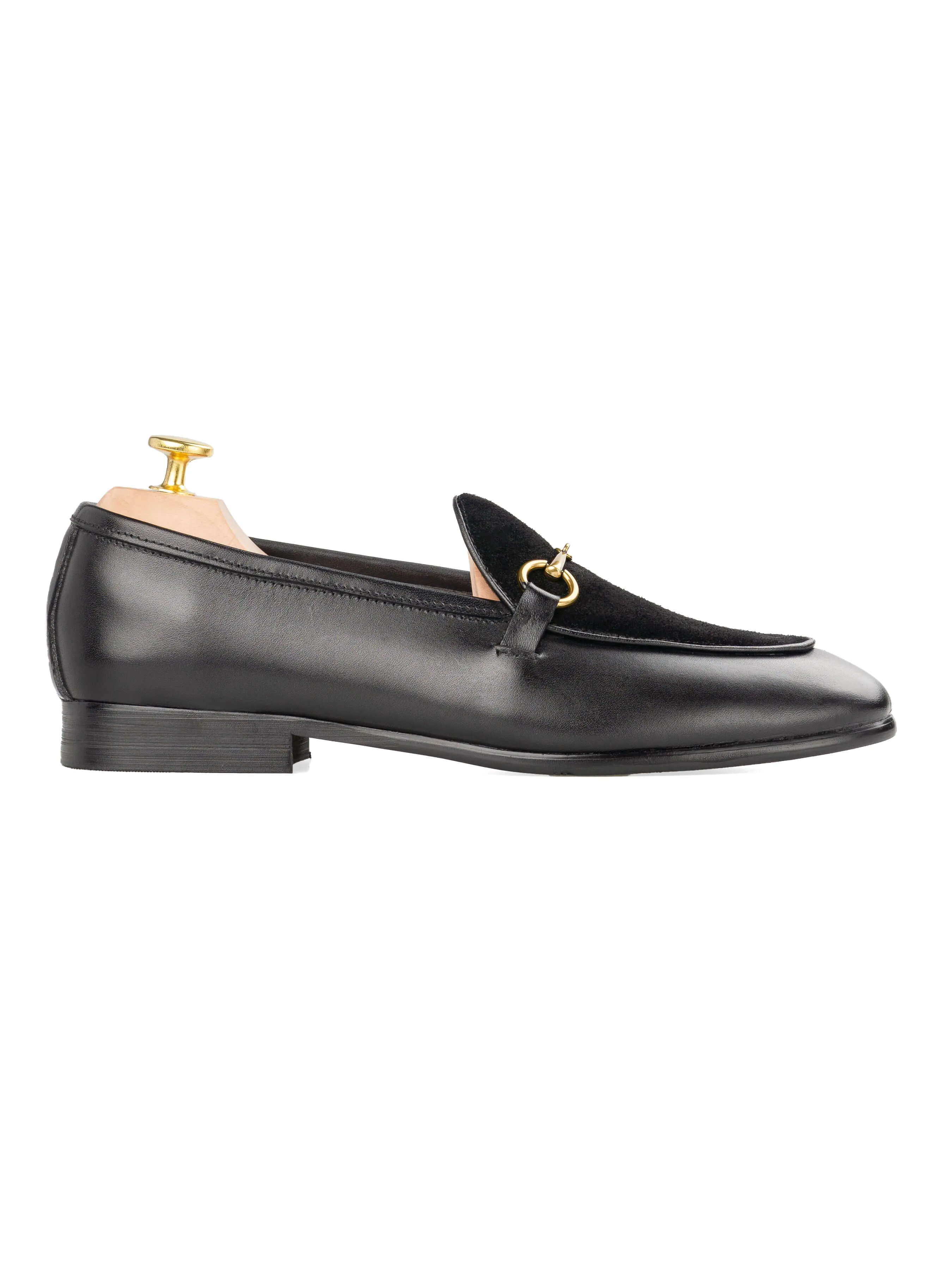 Mocassin Belge à Boucle Horsebit - Noir Uni & Suède (Boucle Dorée)