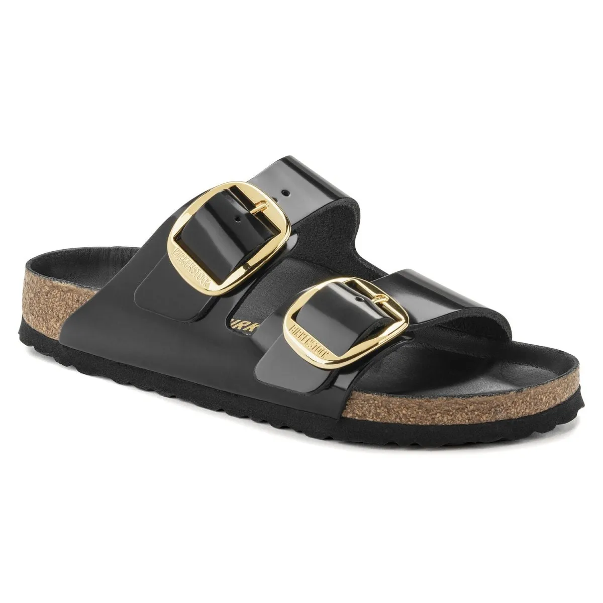Birkenstock Femme Arizona Grande Boucle Cuir Noir Brillant
