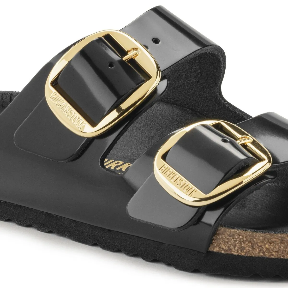 Birkenstock Femme Arizona Grande Boucle Cuir Noir Brillant