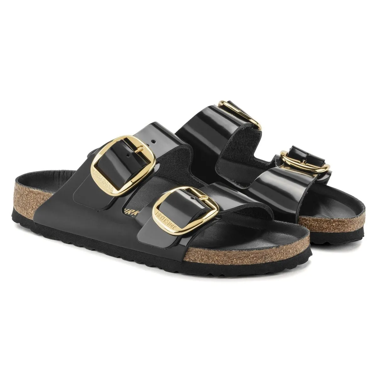 Birkenstock Femme Arizona Grande Boucle Cuir Noir Brillant