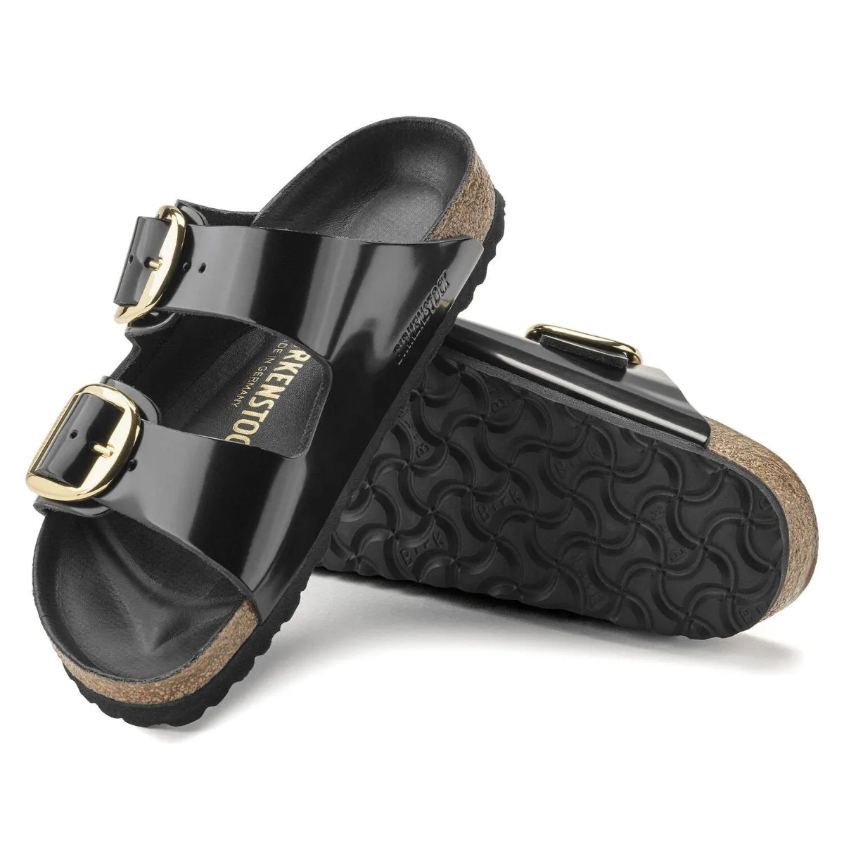 Birkenstock Femme Arizona Grande Boucle Cuir Noir Brillant