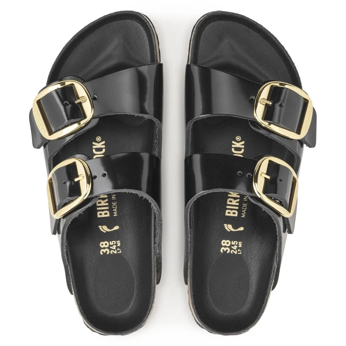 Birkenstock Femme Arizona Grande Boucle Cuir Noir Brillant