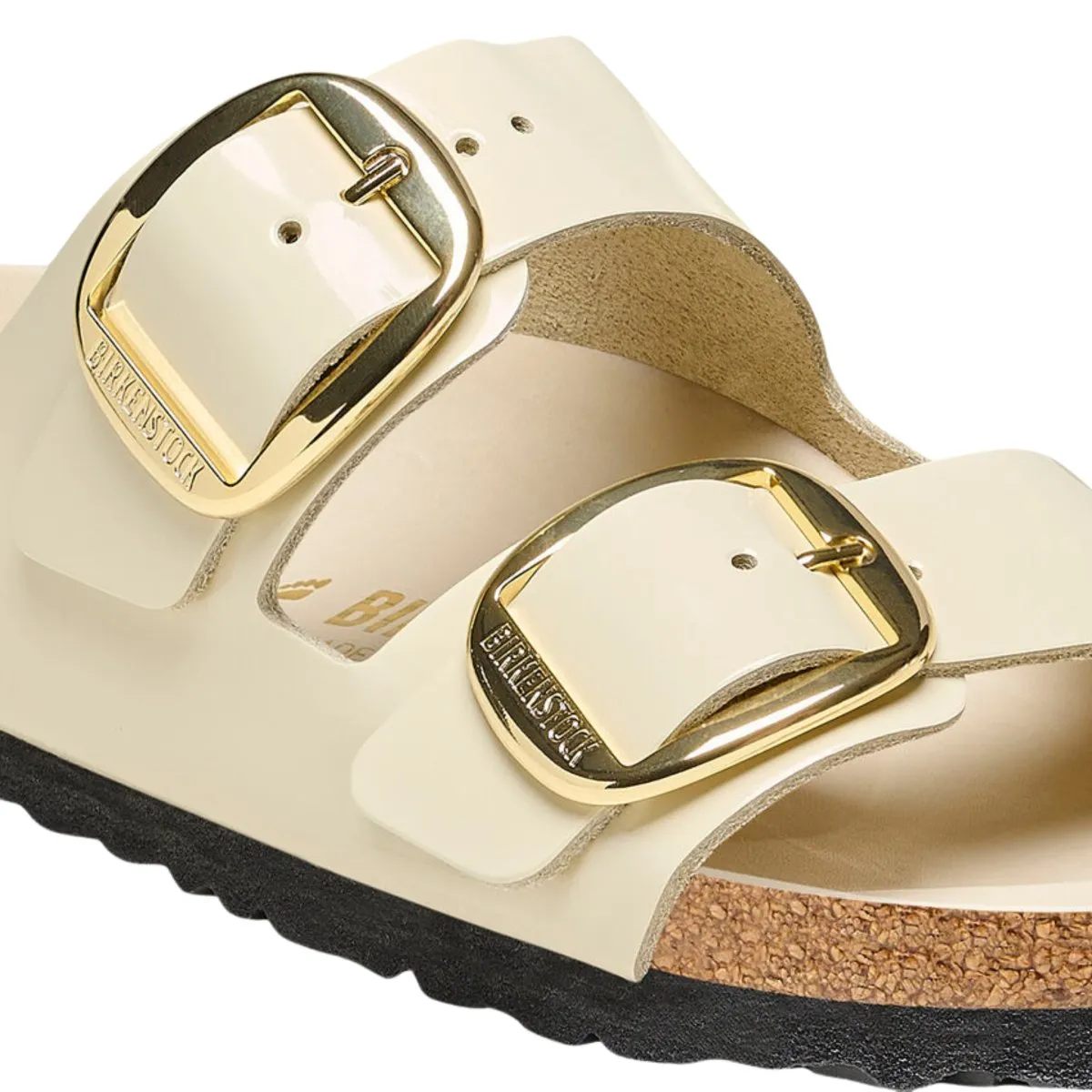 Birkenstock Femme Arizona Grande Boucle Cuir Écru Brillant