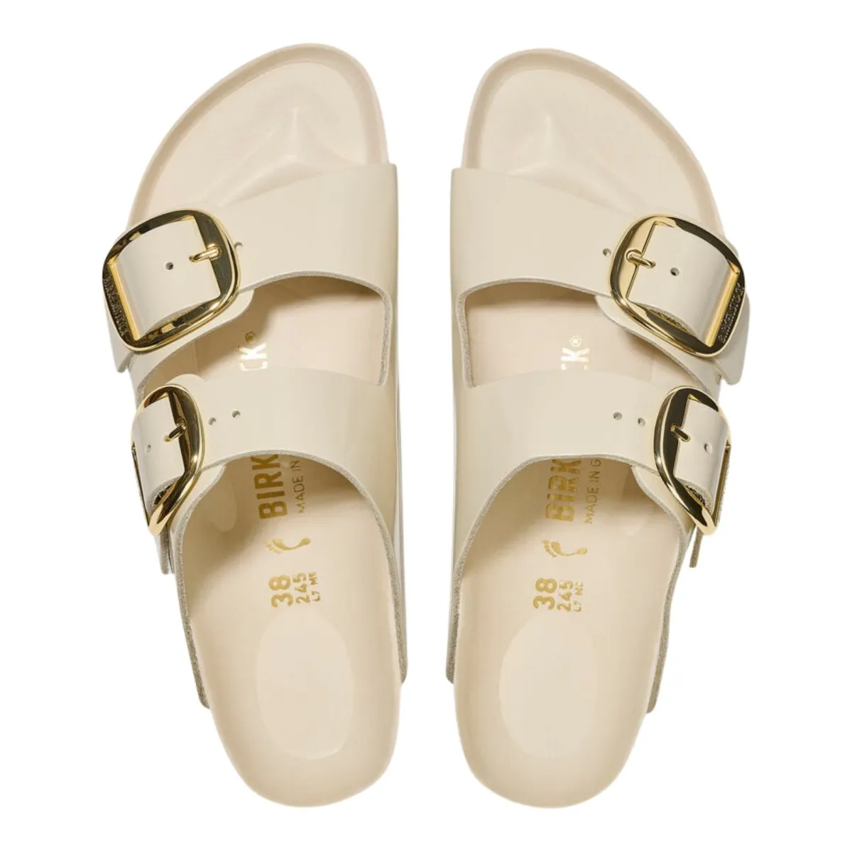 Birkenstock Femme Arizona Grande Boucle Cuir Écru Brillant