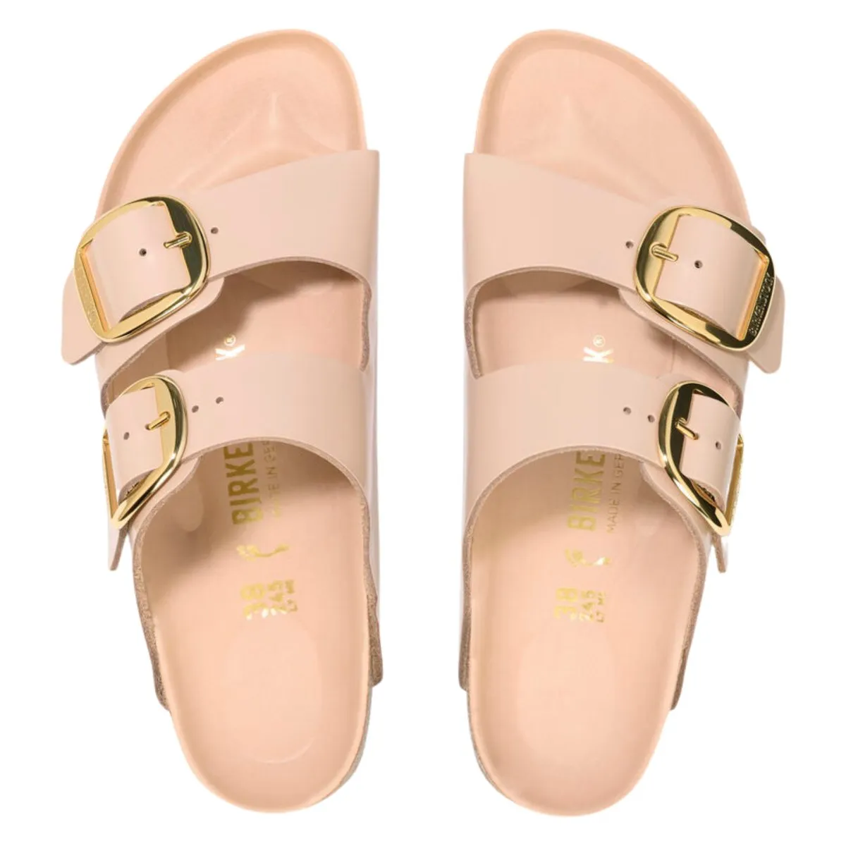 Birkenstock Femme Arizona Grande Boucle Brillant Nouveau Beige Cuir