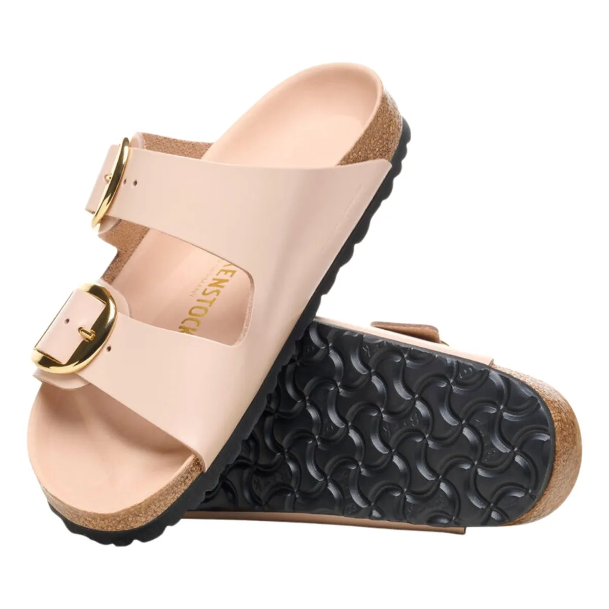 Birkenstock Femme Arizona Grande Boucle Brillant Nouveau Beige Cuir