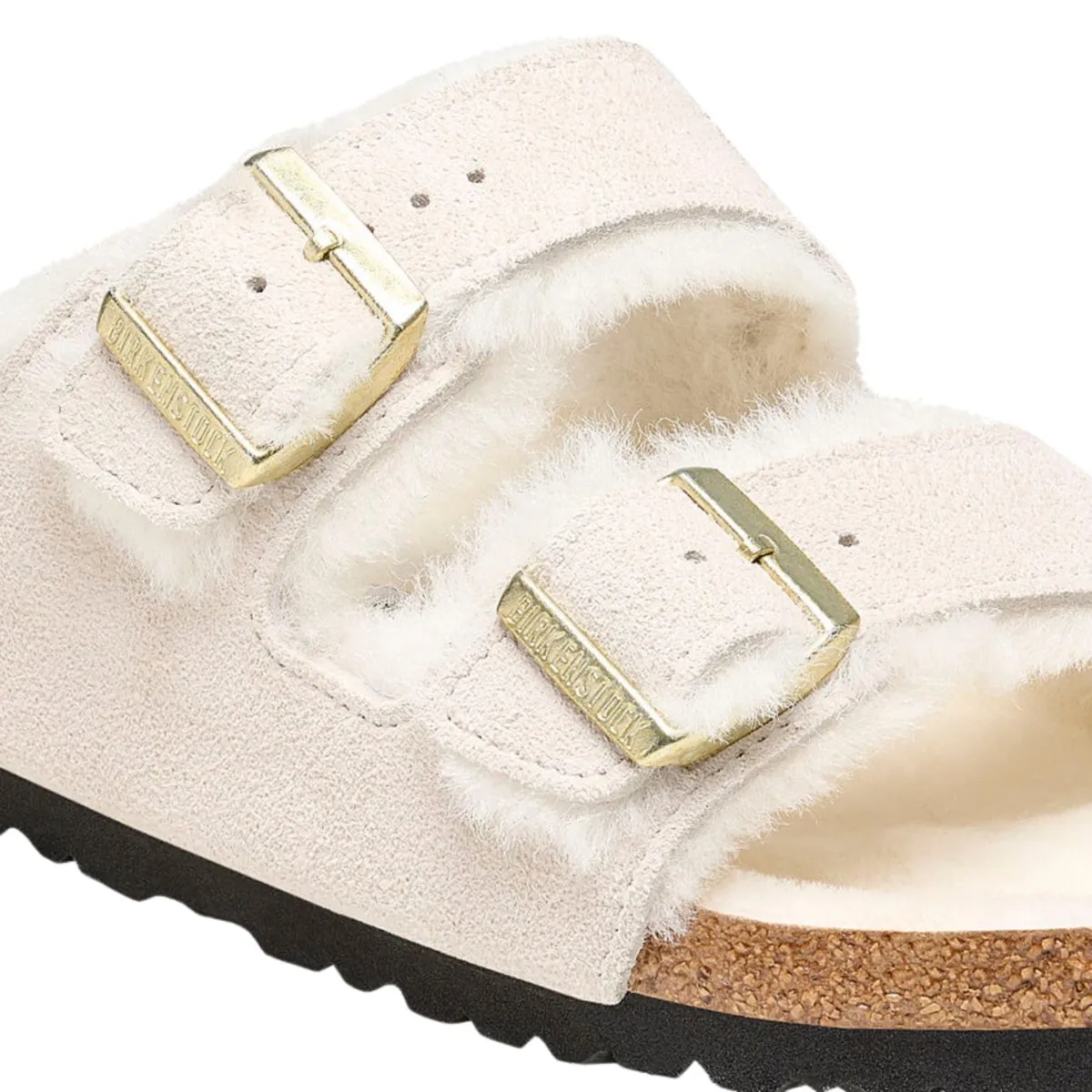 Birkenstock Femme Arizona en daim antique blanc avec doublure en peau de mouton