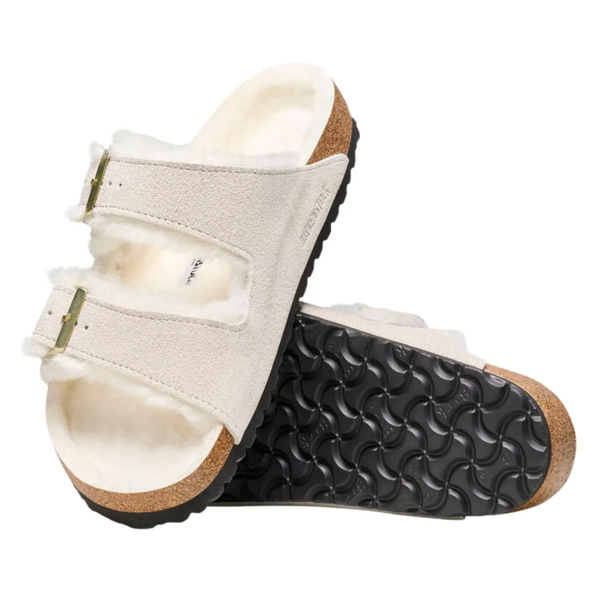 Birkenstock Femme Arizona en daim antique blanc avec doublure en peau de mouton