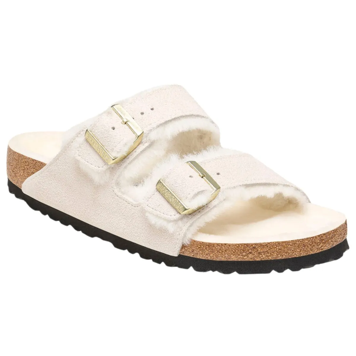Birkenstock Femme Arizona en daim antique blanc avec doublure en peau de mouton