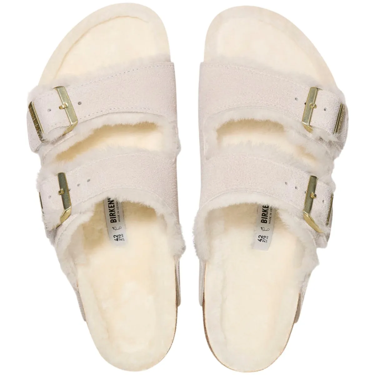 Birkenstock Femme Arizona en daim antique blanc avec doublure en peau de mouton