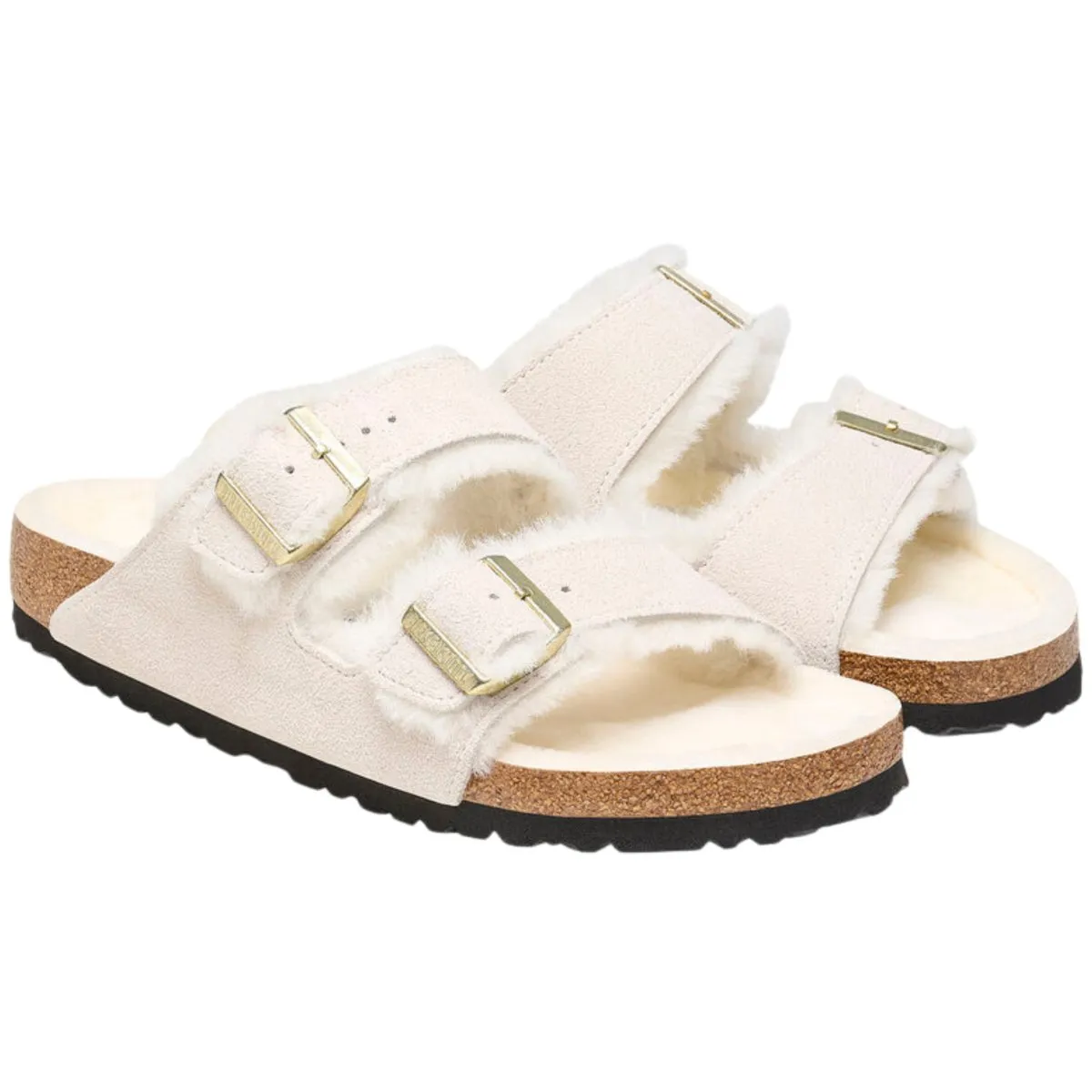 Birkenstock Femme Arizona en daim antique blanc avec doublure en peau de mouton