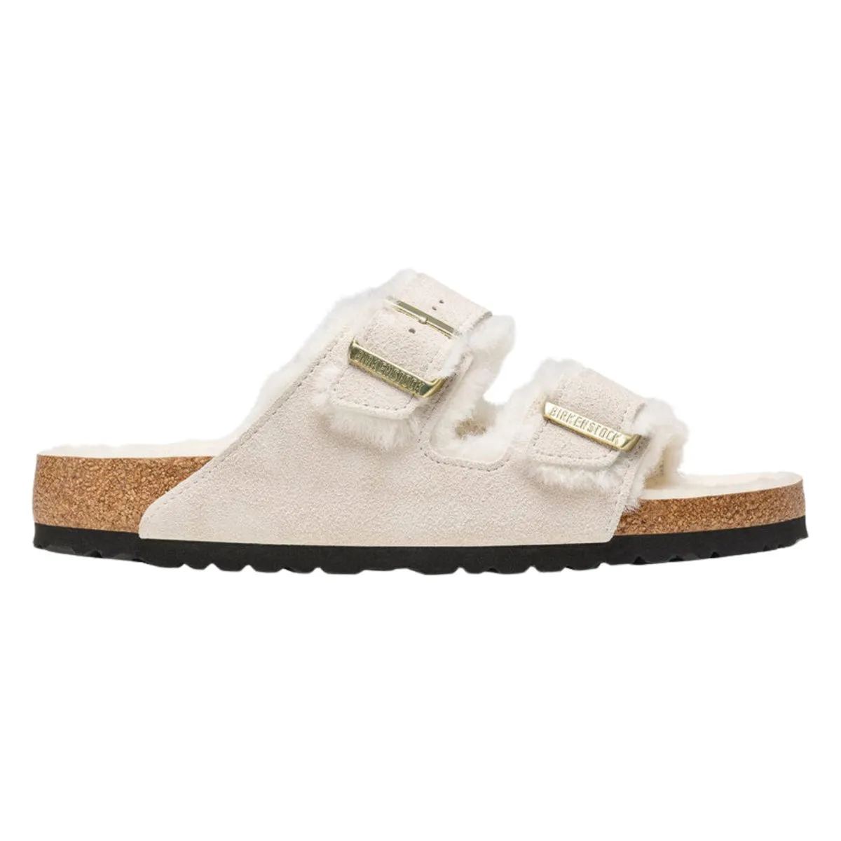 Birkenstock Femme Arizona en daim antique blanc avec doublure en peau de mouton