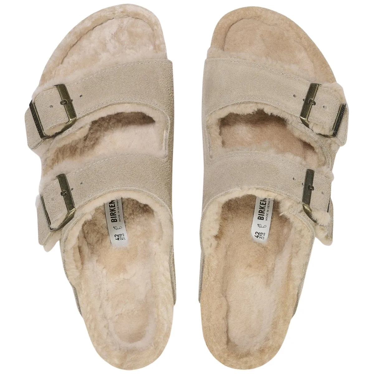 Birkenstock Femme Arizona en daim taupe doublé en shearling