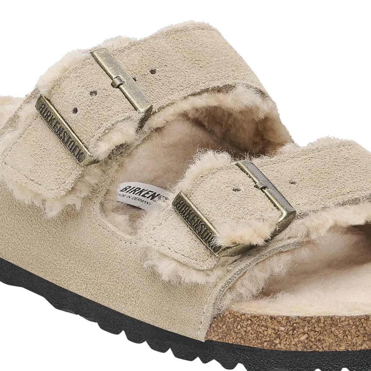 Birkenstock Femme Arizona en daim taupe doublé en shearling
