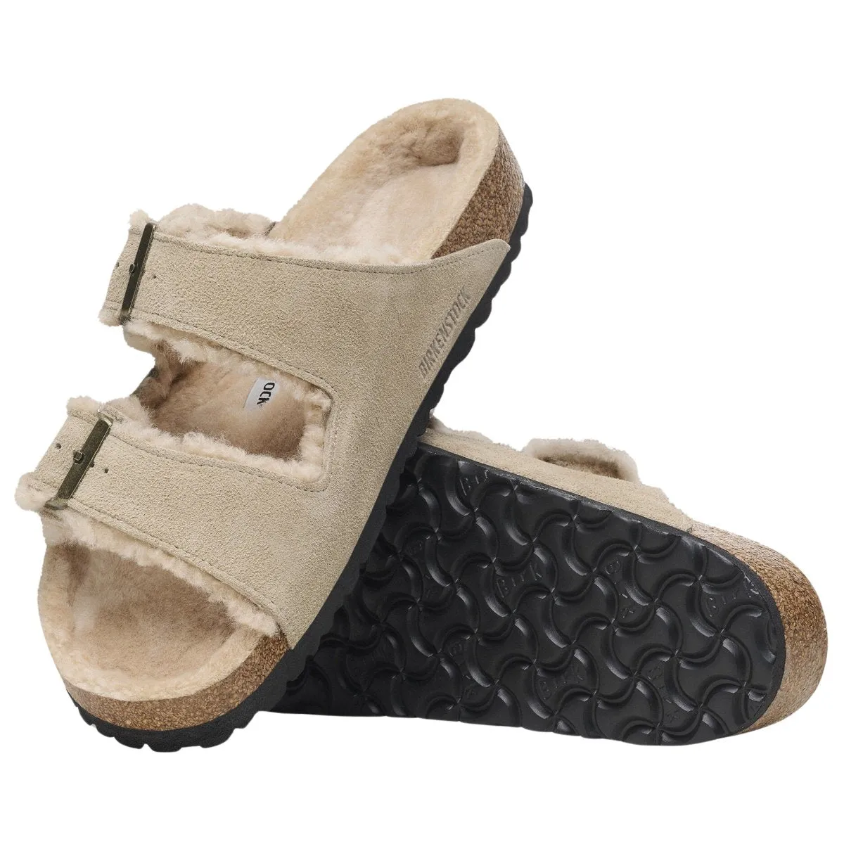 Birkenstock Femme Arizona en daim taupe doublé en shearling